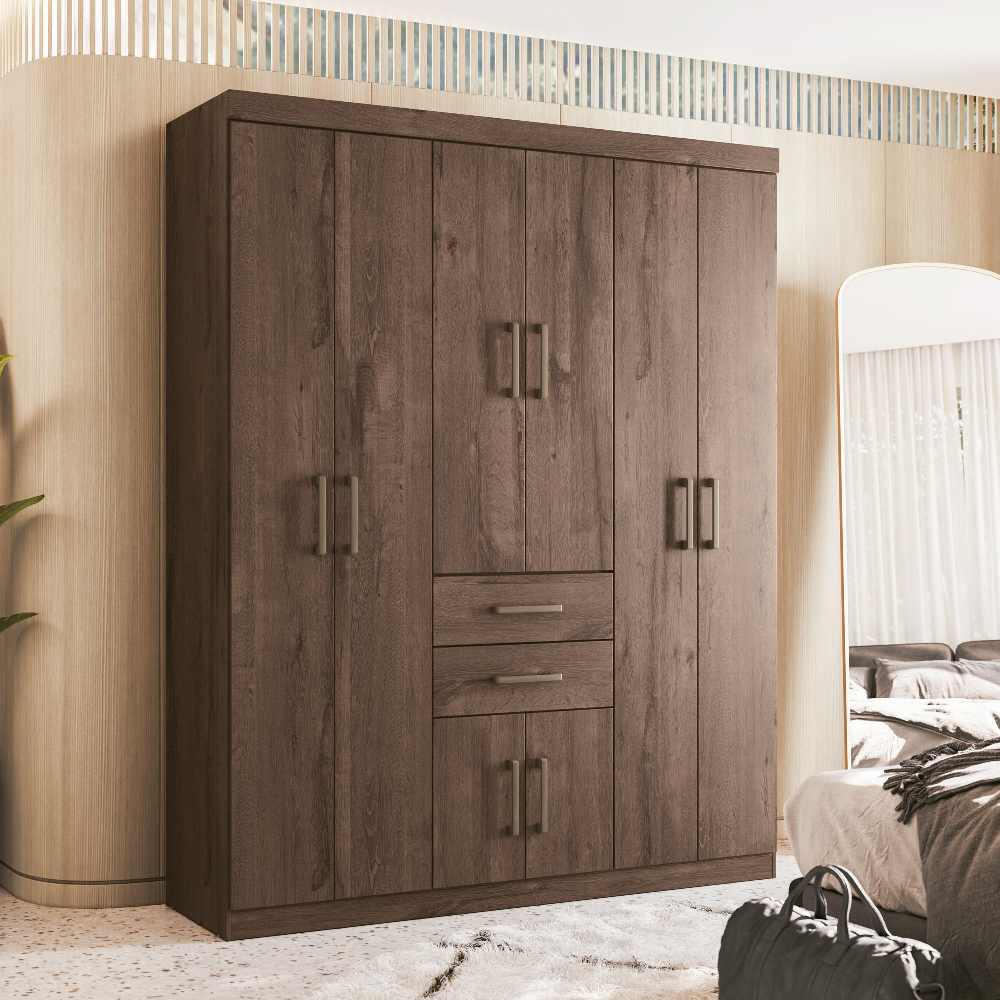 Guarda Roupas Casal 8 Portas 2 Gavetas Cambridge Ébano