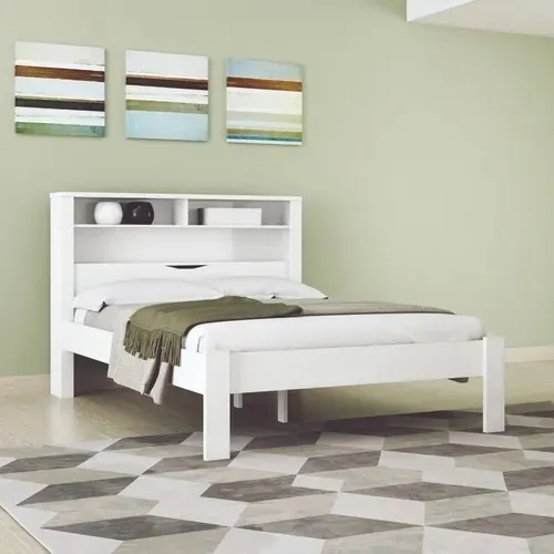 Kit 3x1 Cama Casal Com Cabeceira Baú Acoplado e Prateleiras Para Quarto Moderna e Espaçosa Inv