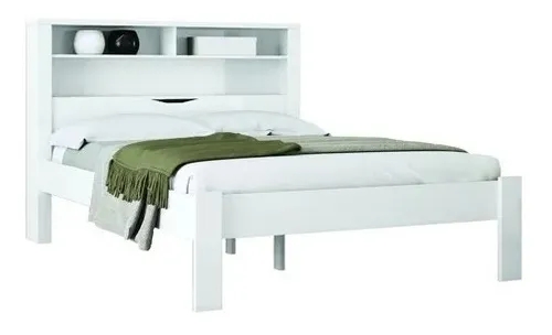 Kit 3x1 Cama Casal Com Cabeceira Baú Acoplado e Prateleiras Para Quarto Moderna e Espaçosa Inv