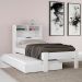 Kit Bicama Solteiro Branca Moderna Para Quarto Com Cabeceira Baú Acoplado Com Prateleiras + Cama Auxiliar + 1 Colchão Solteiro 88 Inv