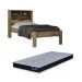Kit Cama Solteiro Marrom Moderna Para Quarto Com Cabeceira Baú Acoplado Com Prateleiras + 1 Colchão Solteiro 88 Inv