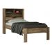 Kit Cama Solteiro Marrom Moderna Para Quarto Com Cabeceira Baú Acoplado Com Prateleiras + 1 Colchão Solteiro 88 Inv