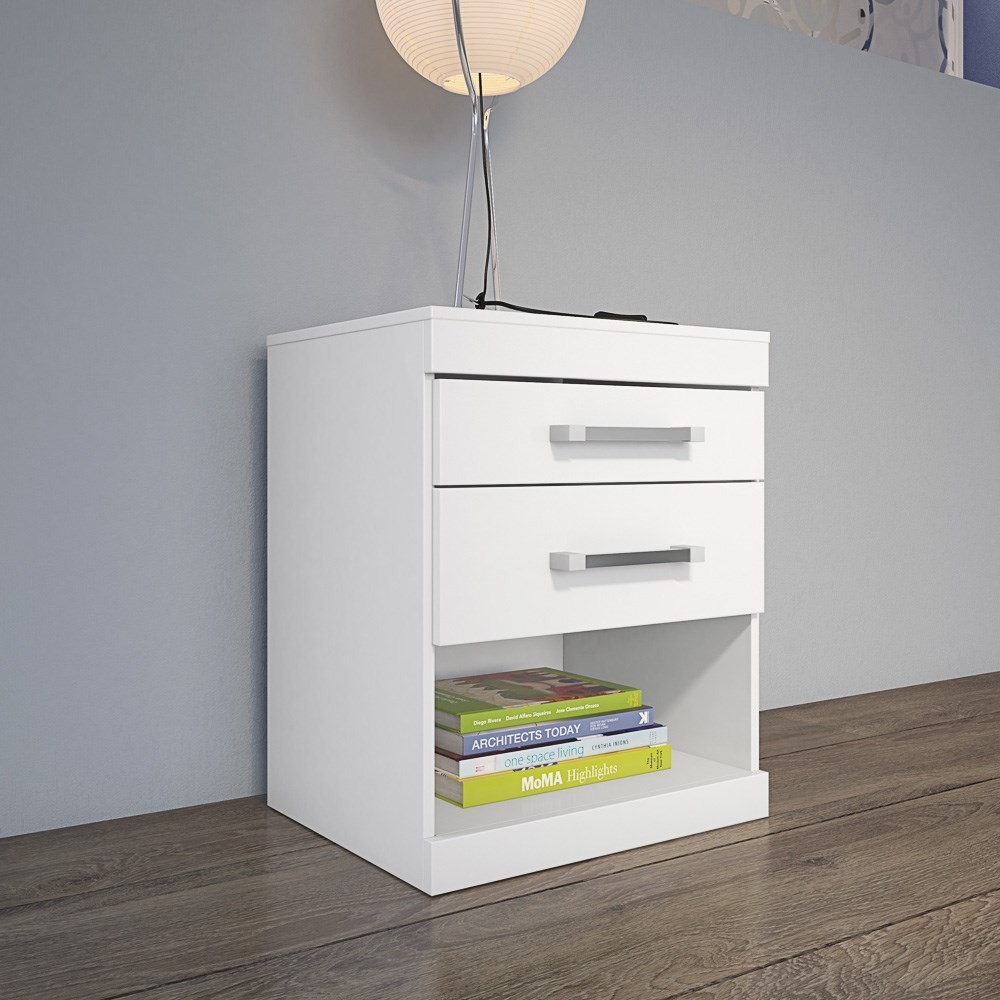 Mesa de Cabeceira Havana Plus 2 Gavetas Branco - Santos Andirá