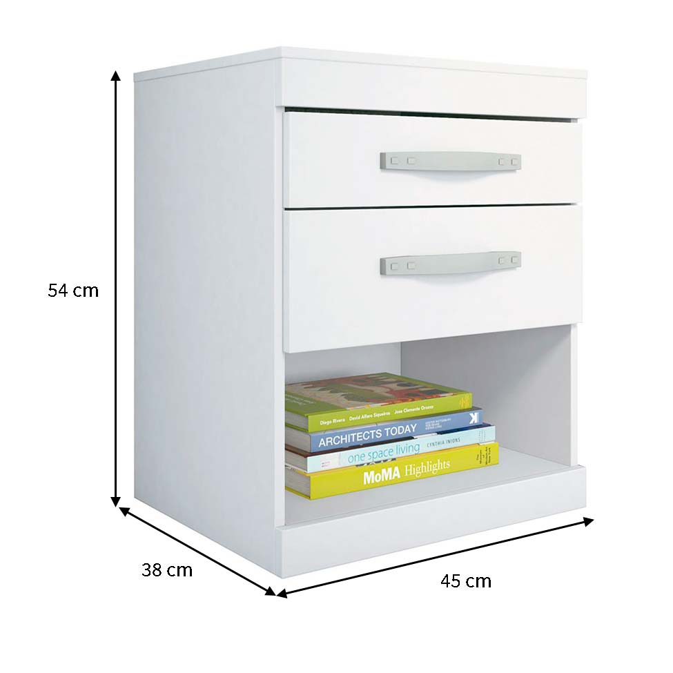 Mesa de Cabeceira Havana Plus Flex Color 2 Gavetas Branca e Fúcsia