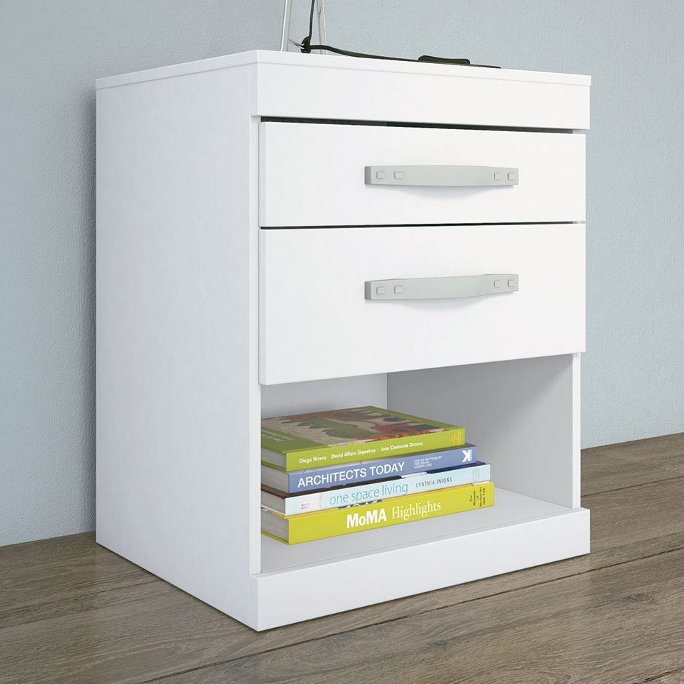 Mesa de Cabeceira Havana Plus Flex Color 2 Gavetas Branca e Fúcsia