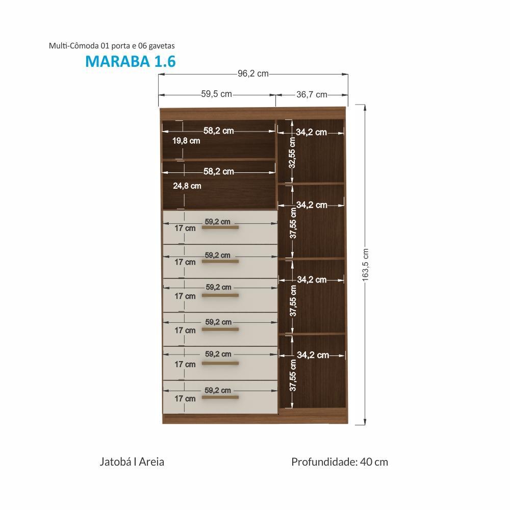 Multi-Cômoda Marabá 1.6 com Porta e 6 Gavetas Jatobá/Areia - Santos Andirá
