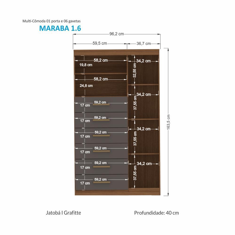 Multi-Cômoda Marabá 1.6 com Porta e 6 Gavetas Jatobá/Grafite - Santos Andirá