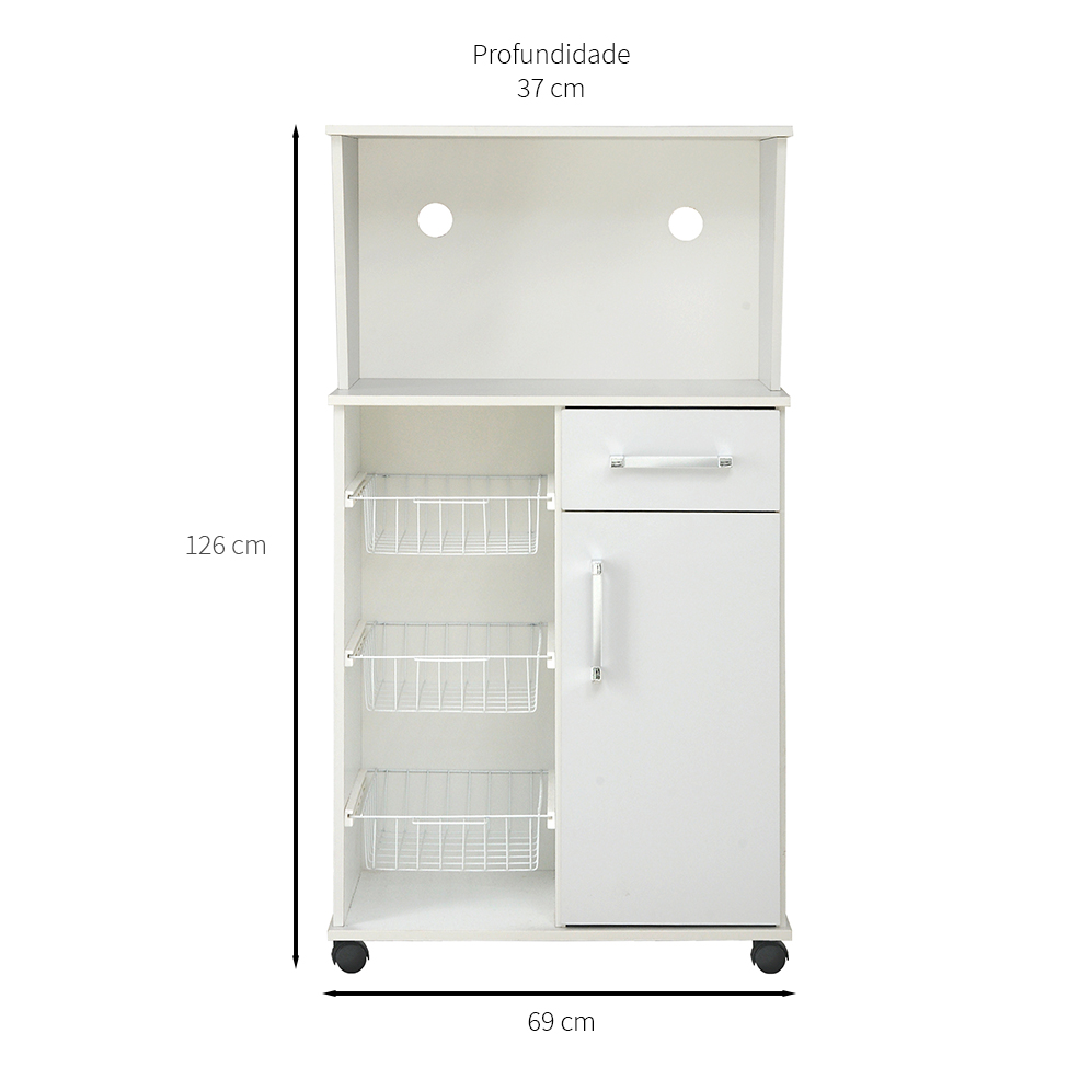 Gabinete de Cozinha com Fruteira Pérola 1 Porta 1 Gaveta Branco
