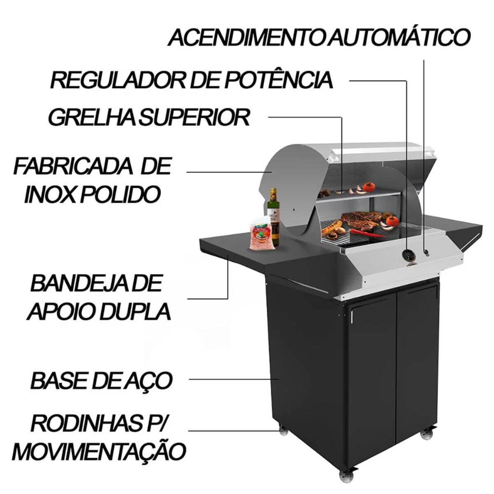 Churrasqueira Americana a Gás Natural com Grelha Dupla em Aç