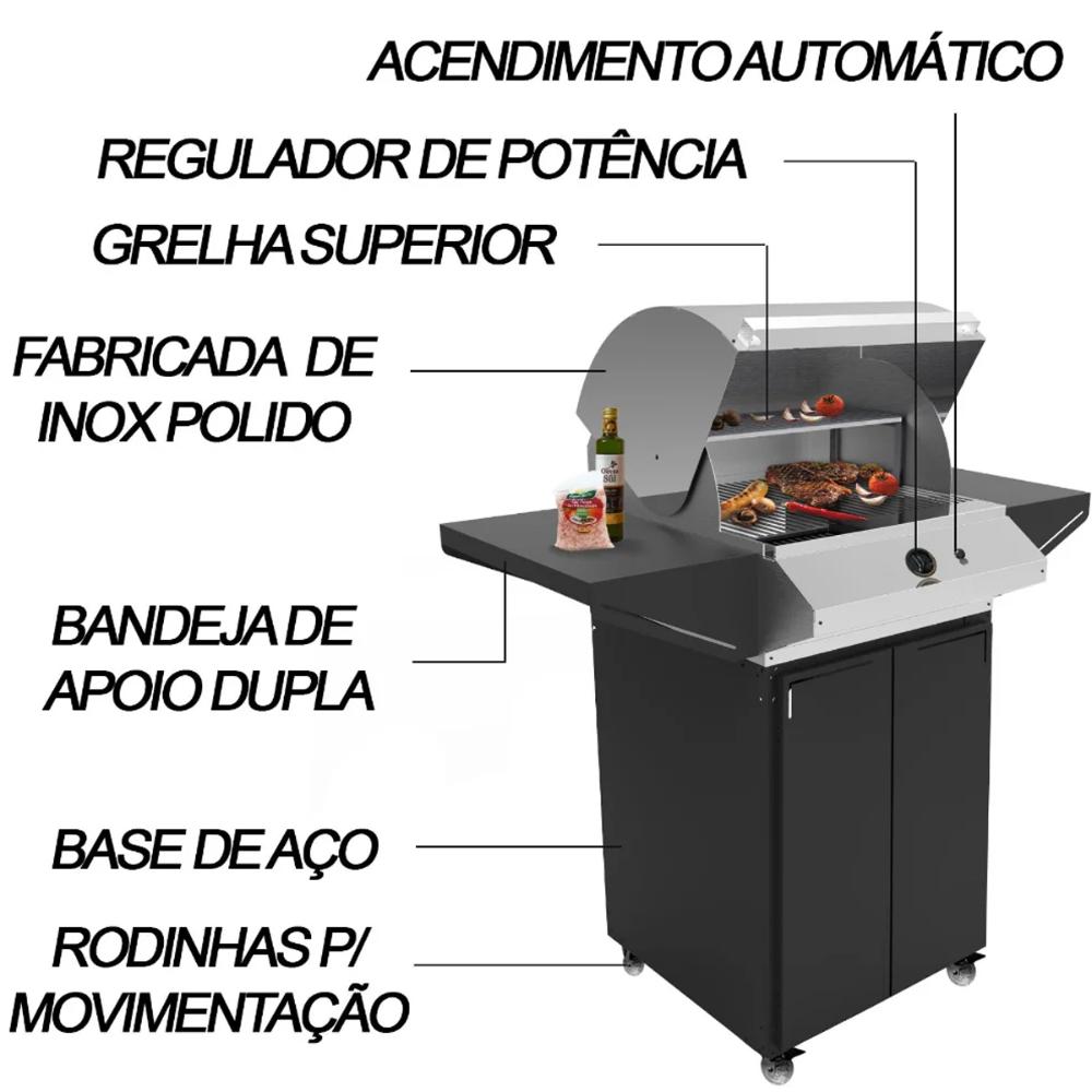 Churrasqueira Americana a Gás com Grelha Dupla em Aço Inox