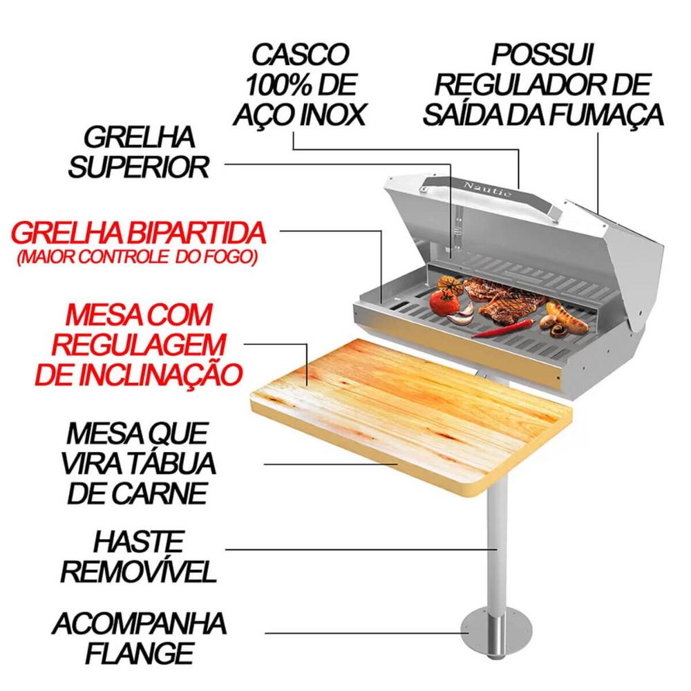 Churrasqueira Náutica para Lancha e Barco em Aço Inox 304 Re