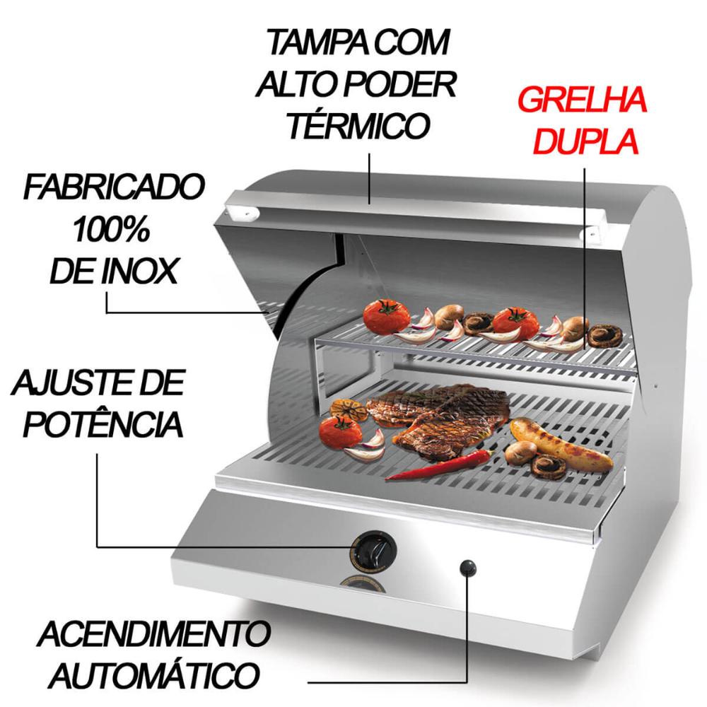 Churrasqueira de Bancada à Gás Natural Sem Fumaça e com Acen