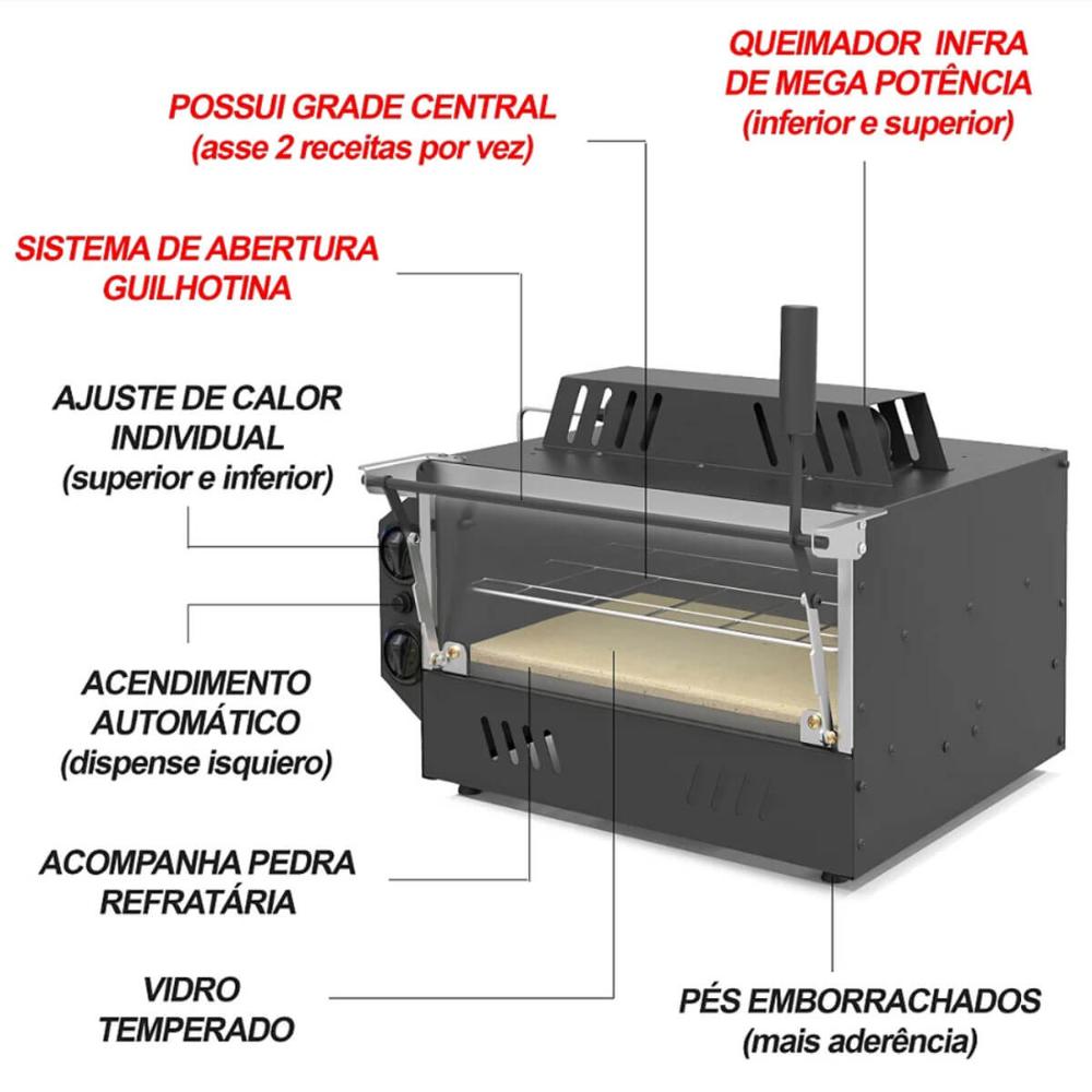 Forno Guilhotina Industrial Inox Saro com Infravermelho a Gás Natural 53x47cm 350ºC