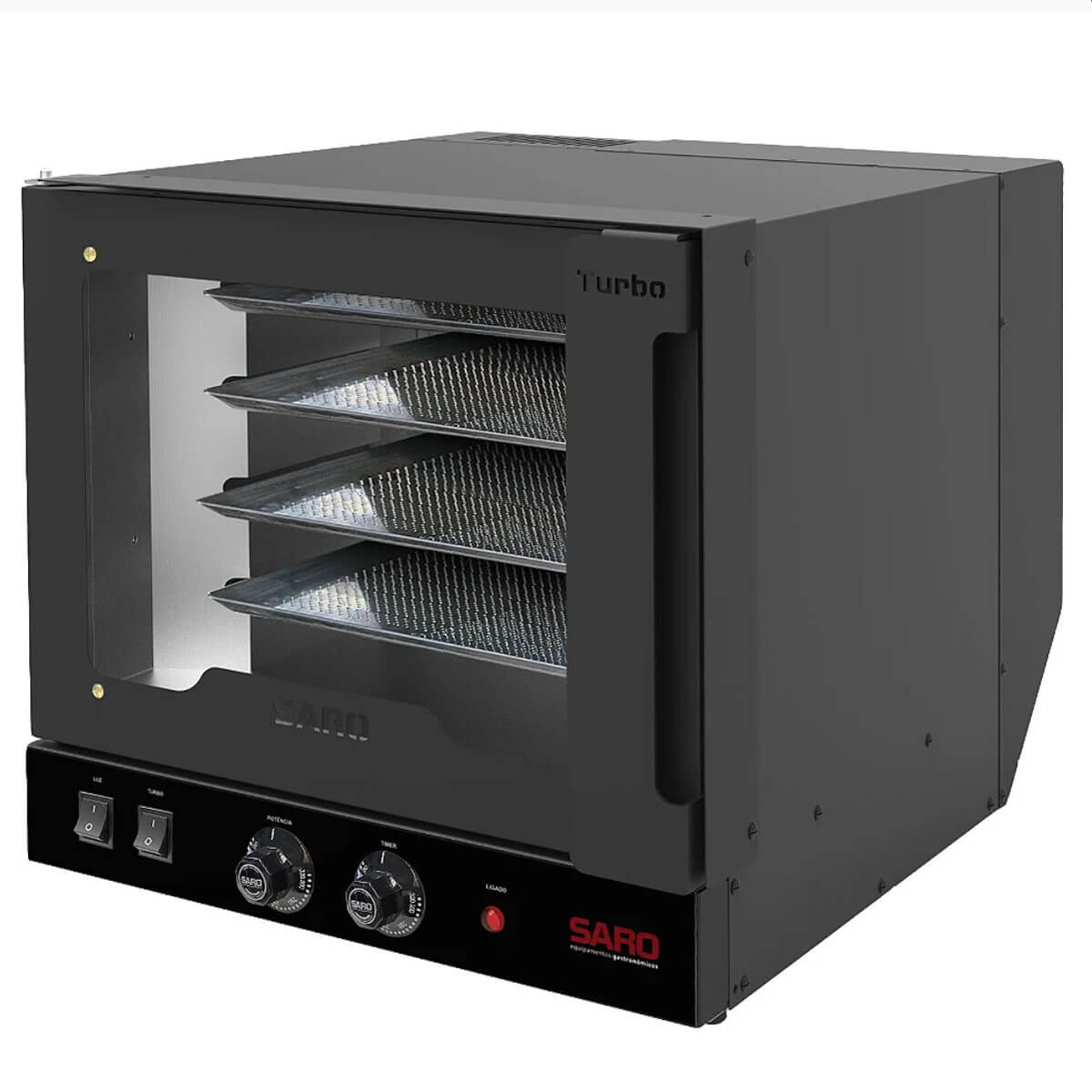 Forno Turbo Industrial Elétrico 49x60cm 250°c Saro com 4 Esteiras 220V Preto