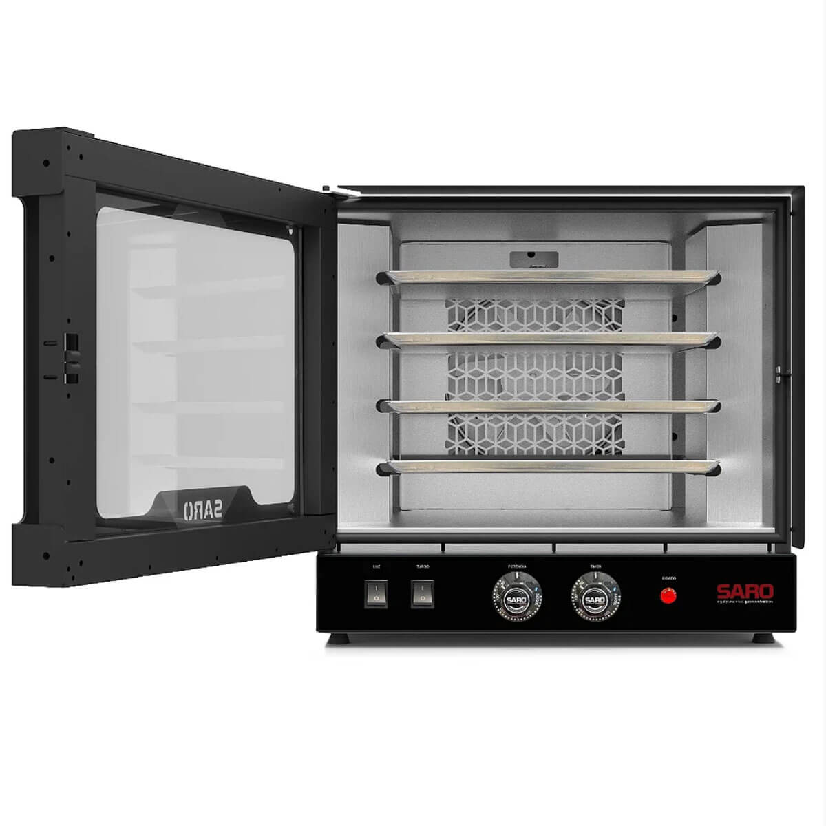 Forno Turbo Industrial Elétrico 49x60cm 250°c Saro com 4 Esteiras 220V Preto
