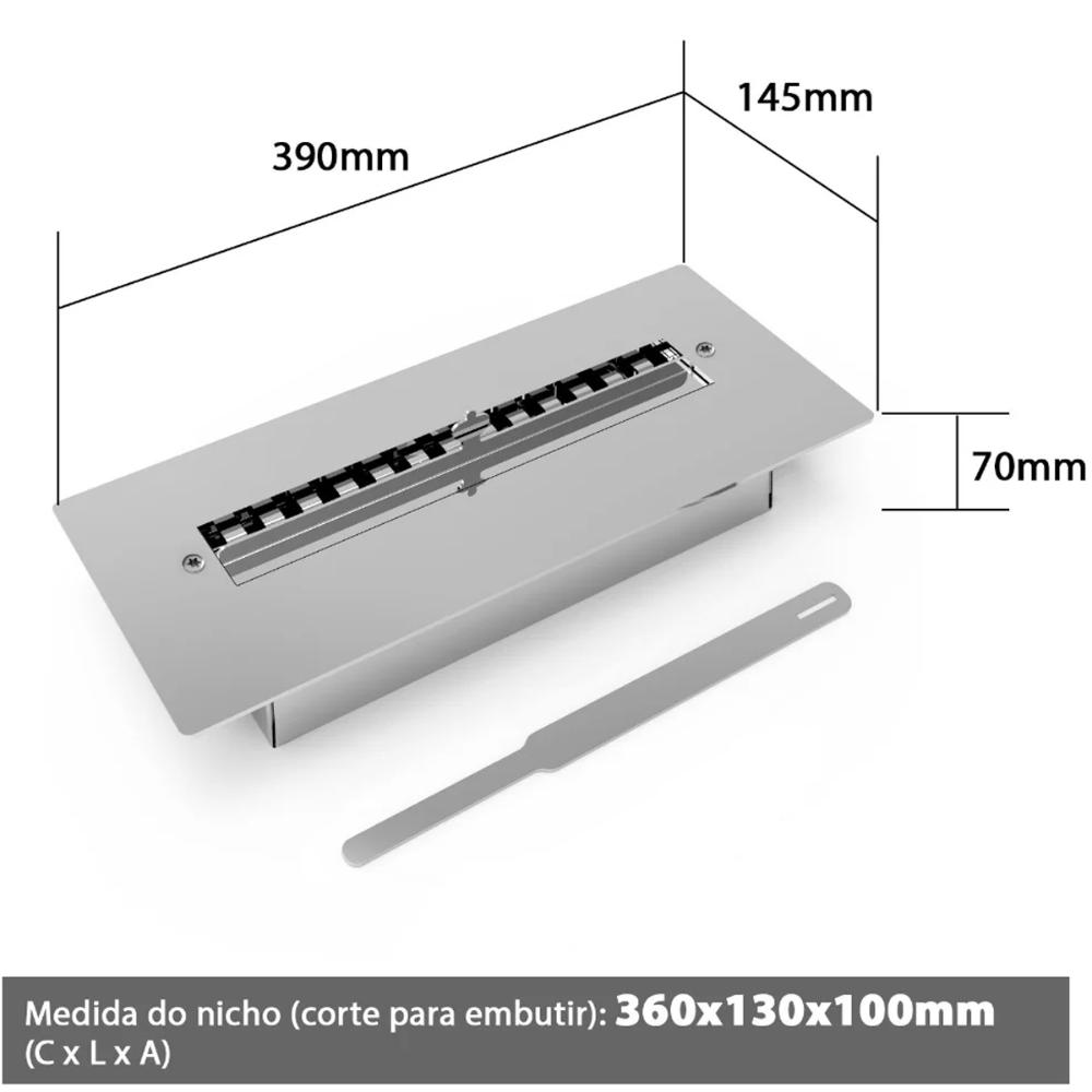 Lareira Ecológica Saro á Alcool ou Etanol para Embutir com 30cm de Abertura da Chama