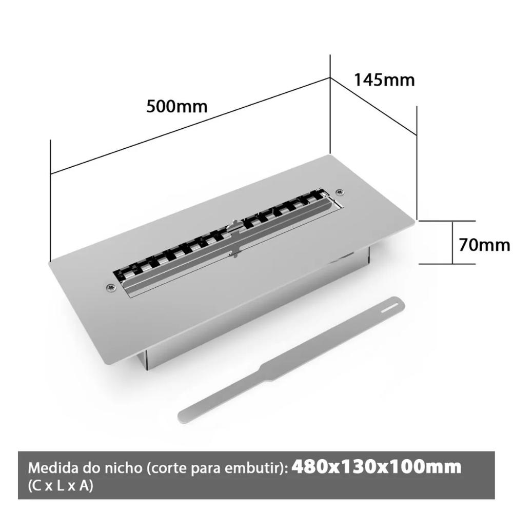 Lareira Ecológica de Embutir à Álcool 50cm Aço Inox Saro com Regulador de Chama