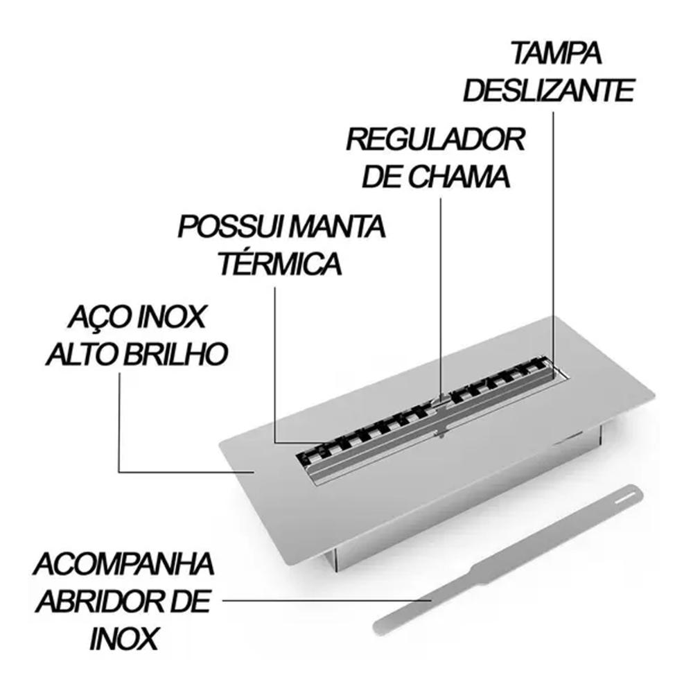 Lareira Ecológica de Embutir à Álcool 50cm Aço Inox Saro com Regulador de Chama