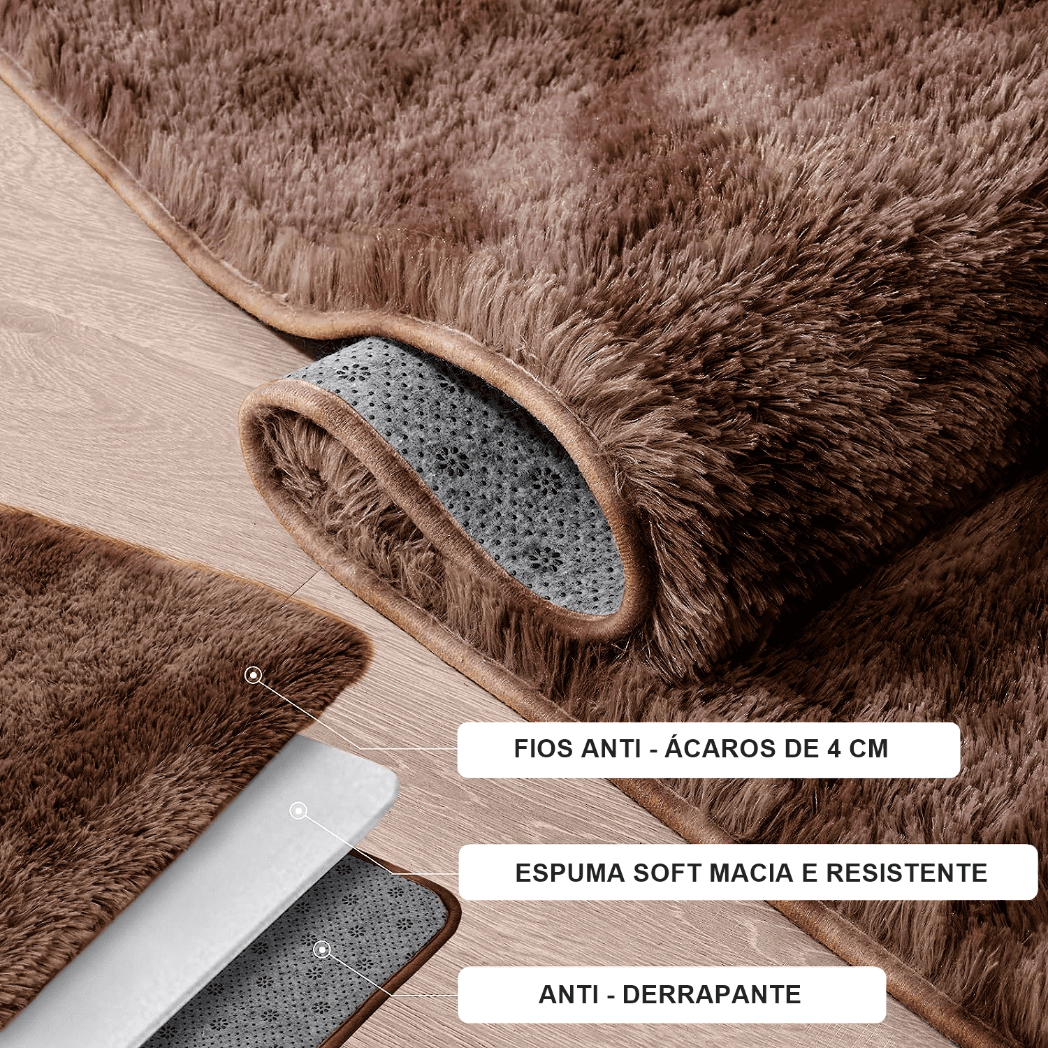 Jogo Kit Tapete Cozinha Ant Derrapante 3 Uni Mesclado Marrom