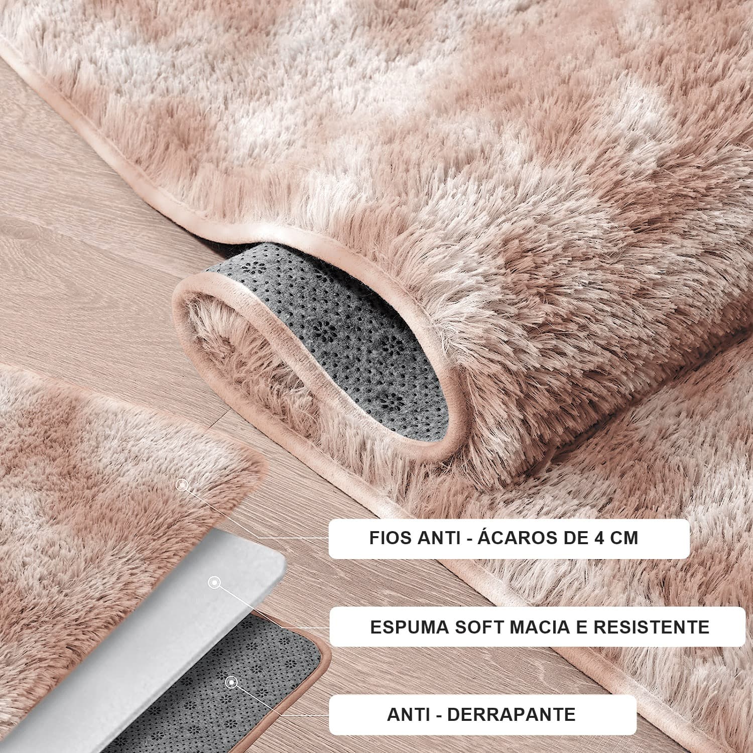 Jogo Kit Tapete Cozinha Anti Derrapante 3 Uni Mesclado Bege