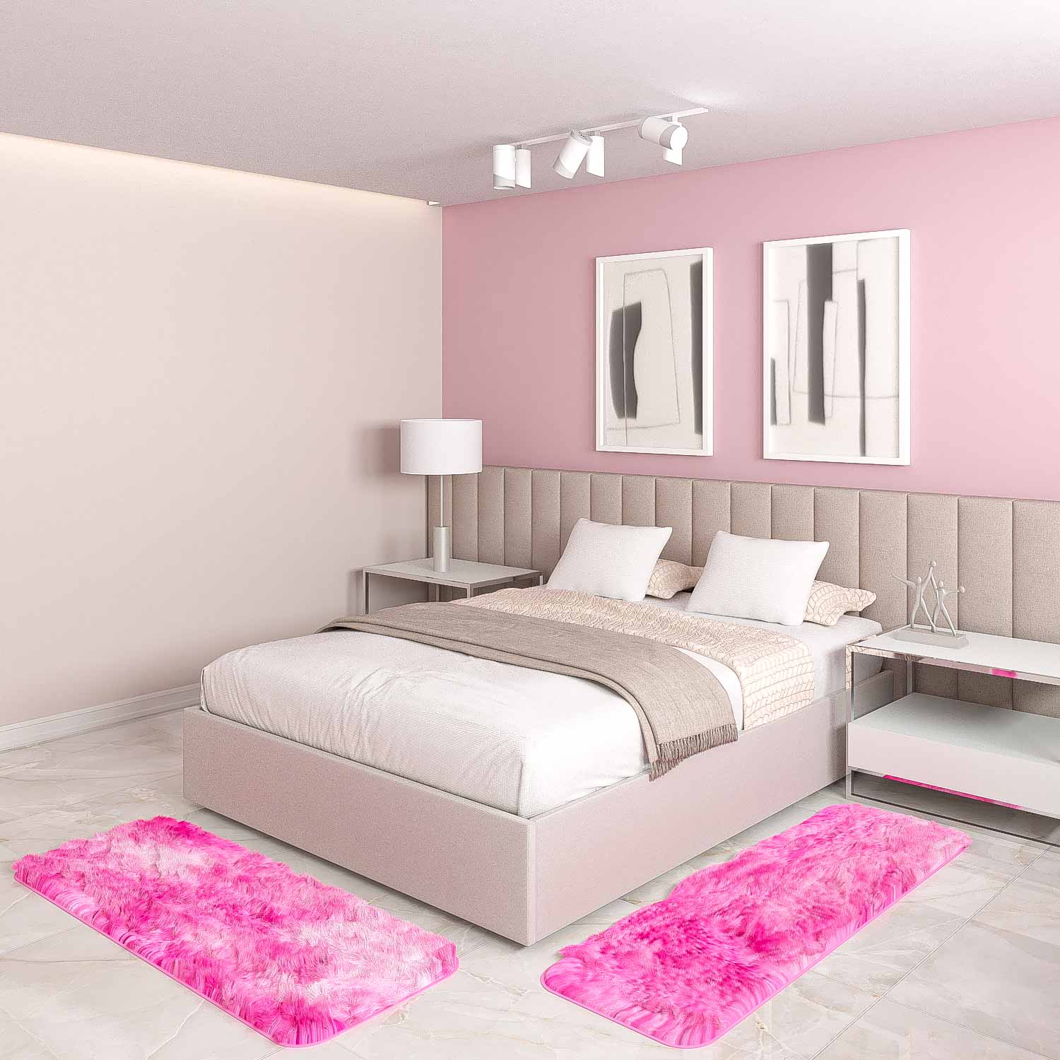Jogo Tapete Passadeia Quarto 2 Uni Mescla Rosa  50 x 140 cm