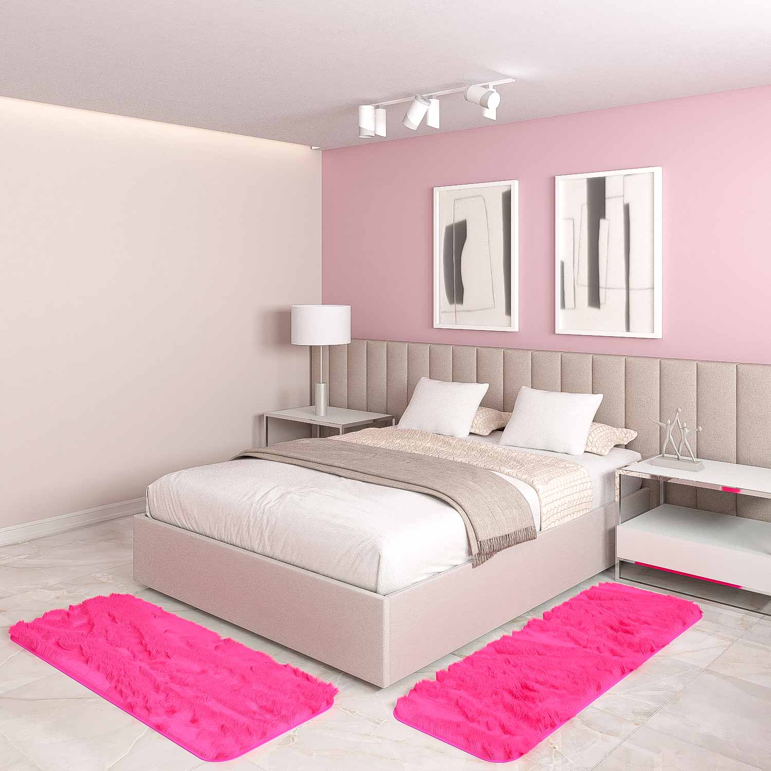 Jogo Tapete Passadeia Quarto 2 Uni Rosa 50 x 140 cm