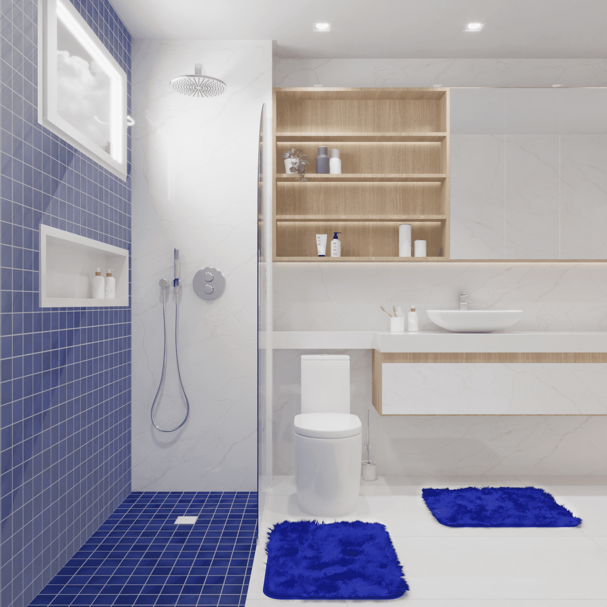 Kit Tapete Banheiro Felpudo Peludo Azul 40 x 60 cm