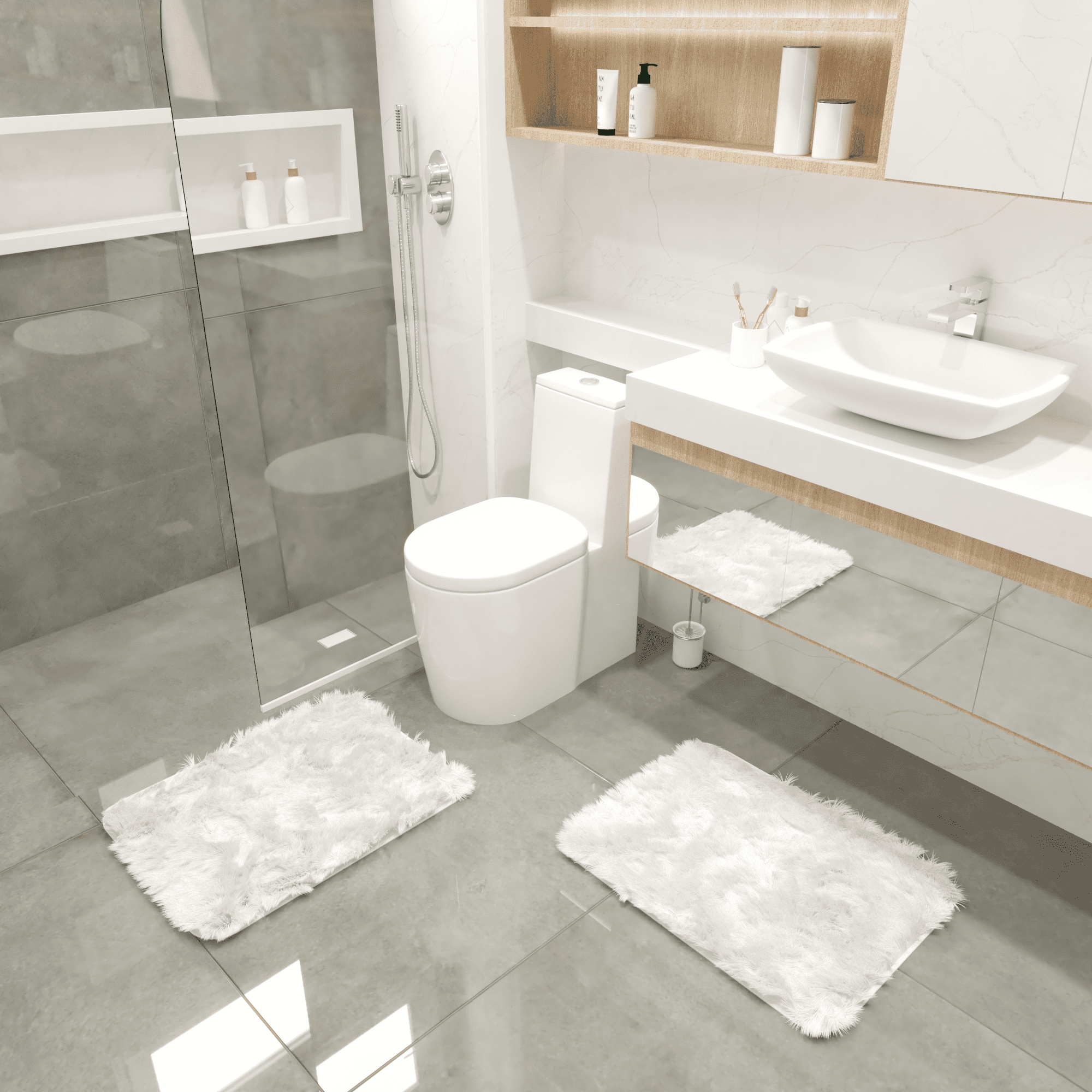 Kit Tapete Banheiro Felpudo Peludo Branco 40 x 60 cm