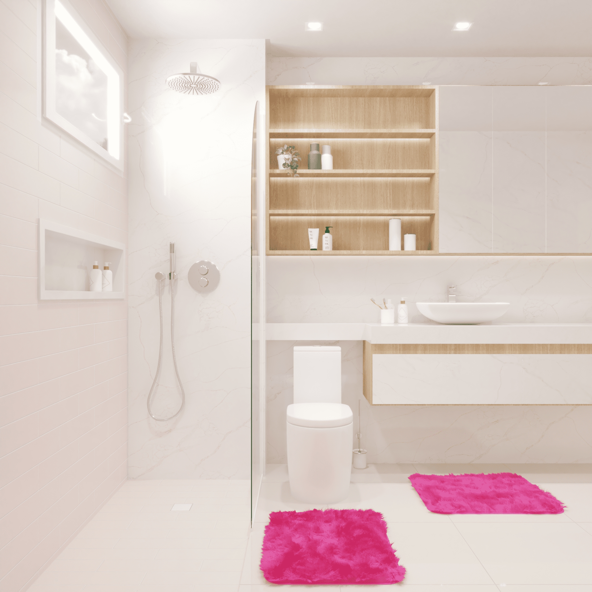 Kit Tapete Banheiro Felpudo Peludo Rosa 40 x 60 cm