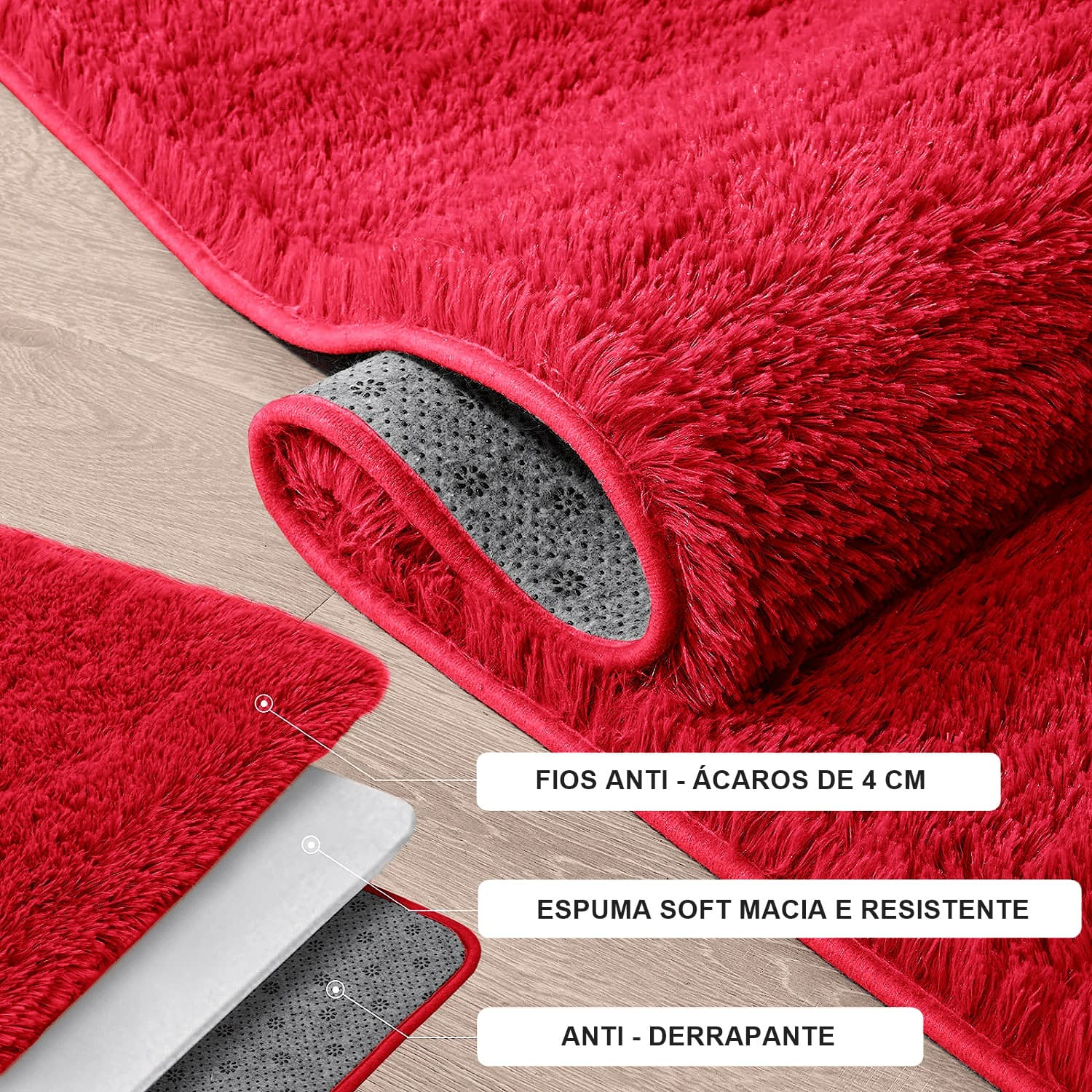 Kit Tapete Banheiro Felpudo Peludo Vermelho 40 x 60 cm