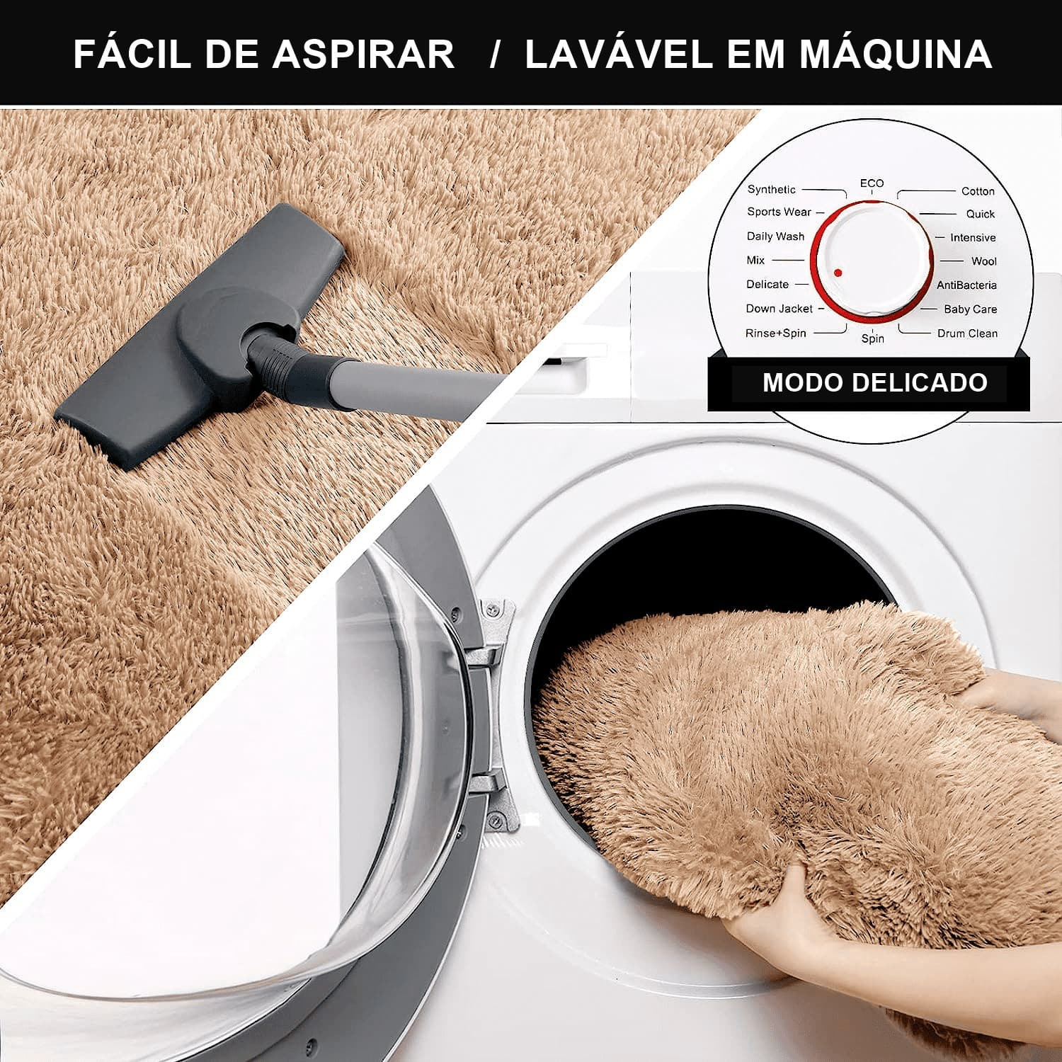 Tapete Passadeira Pelo Alto Felpudo Macio Anti Derrapante Bege - 60 x 180 cm Tapete para Sala e Quartos