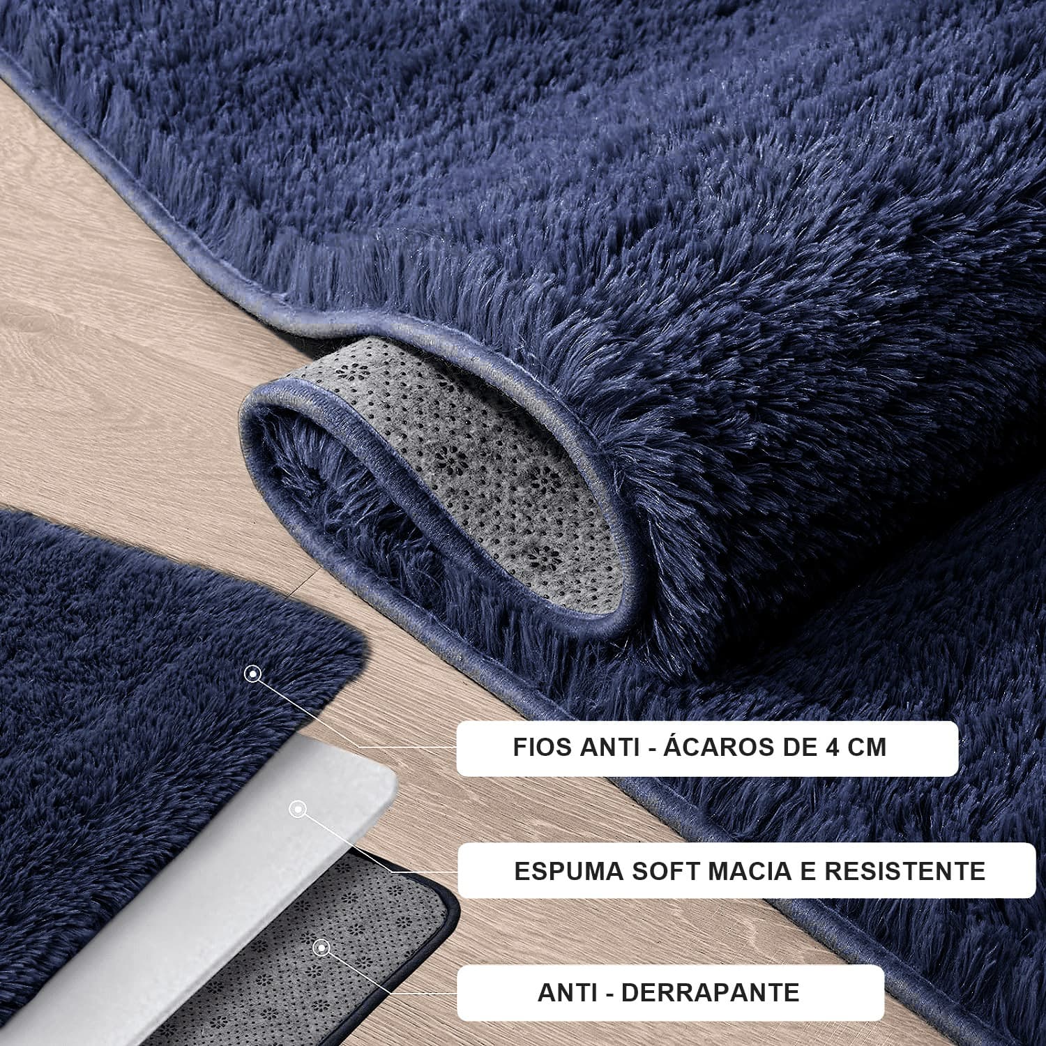 Tapete Passadeira Pelo Alto Felpudo Macio Anti Derrapante Cinza - 60 x 180 cm Tapete para Sala e Quarto
