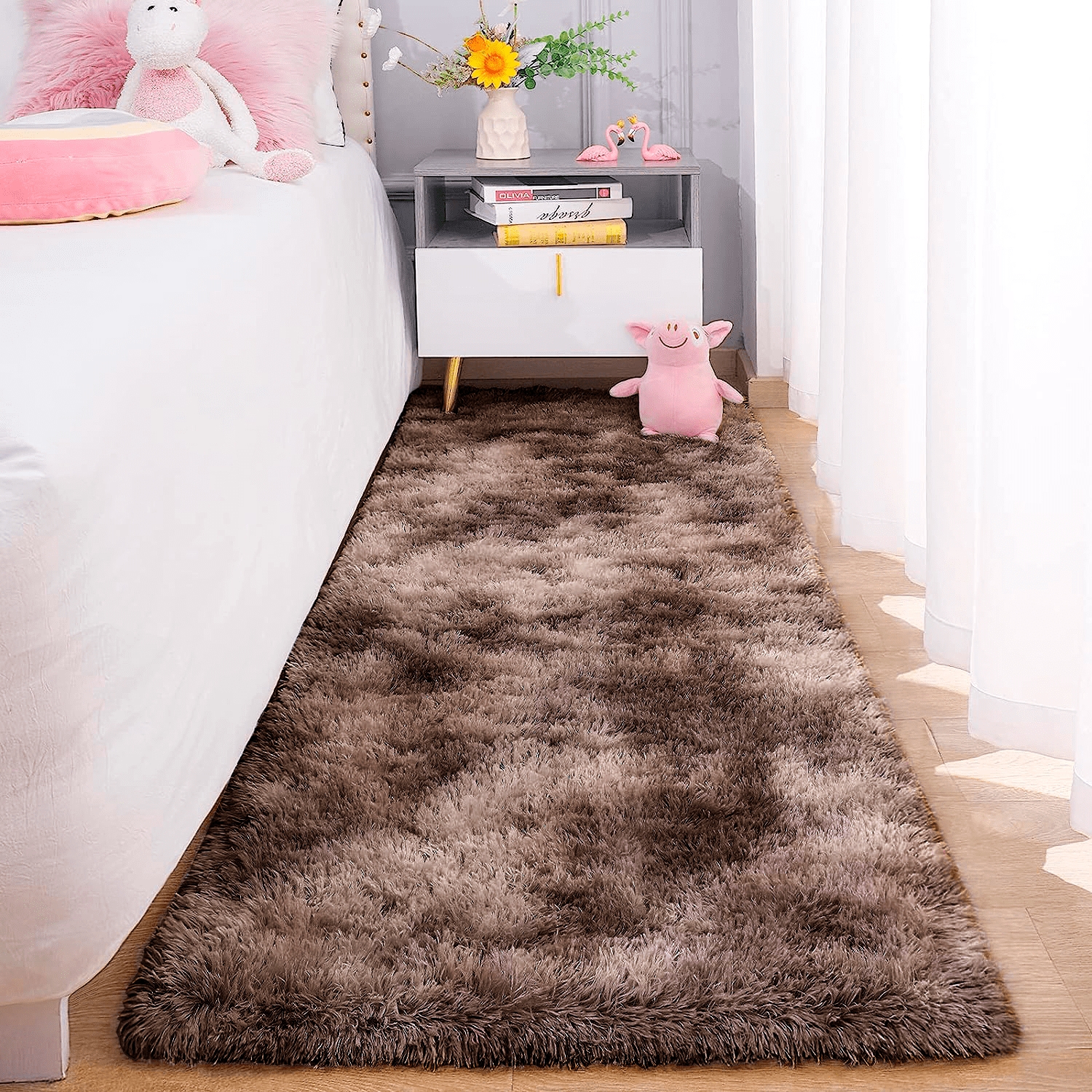 Tapete Passadeira Pelo Alto Felpudo Macio Anti Derrapante Mesclado Marrom  - 60 x 180 cm Tapete para Sala e Quartos