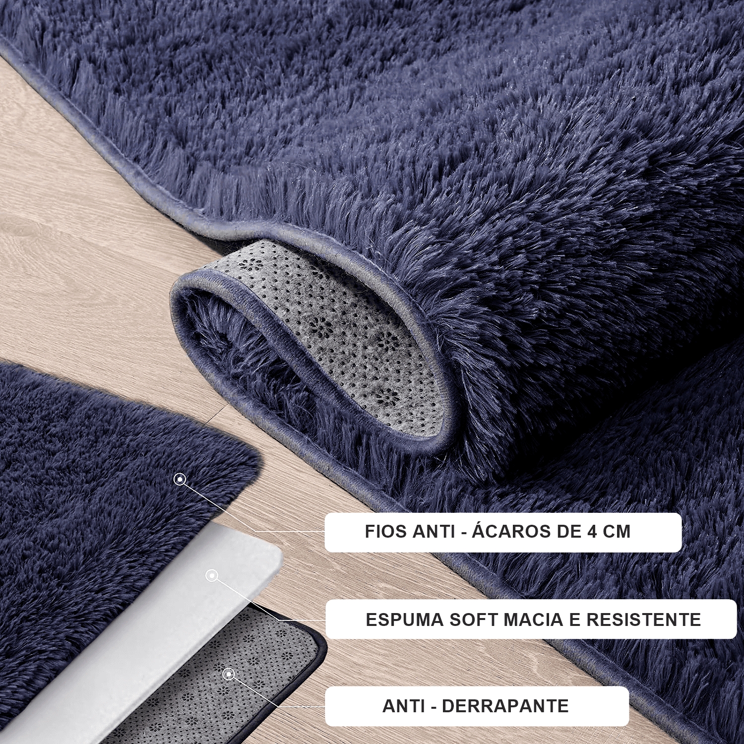 Tapete Passadeira Quarto Antiderrapante Cinza 50 x 140 cm