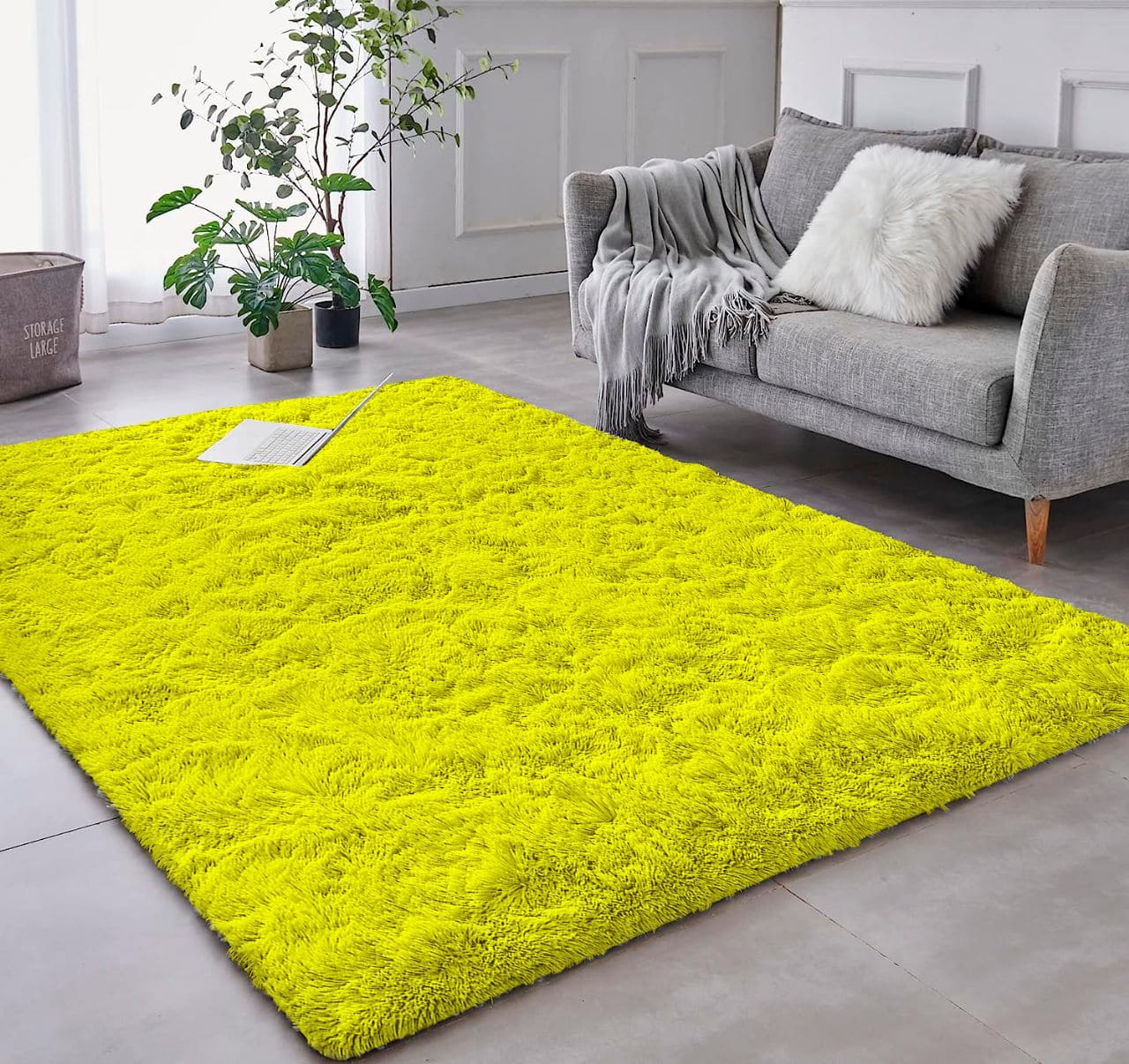 Tapete Pelo Alto Felpudo Macio Anti Derrapante Anti Alérgico Amarelo - 200 x 200 cm Tapete para Sala e Quarto