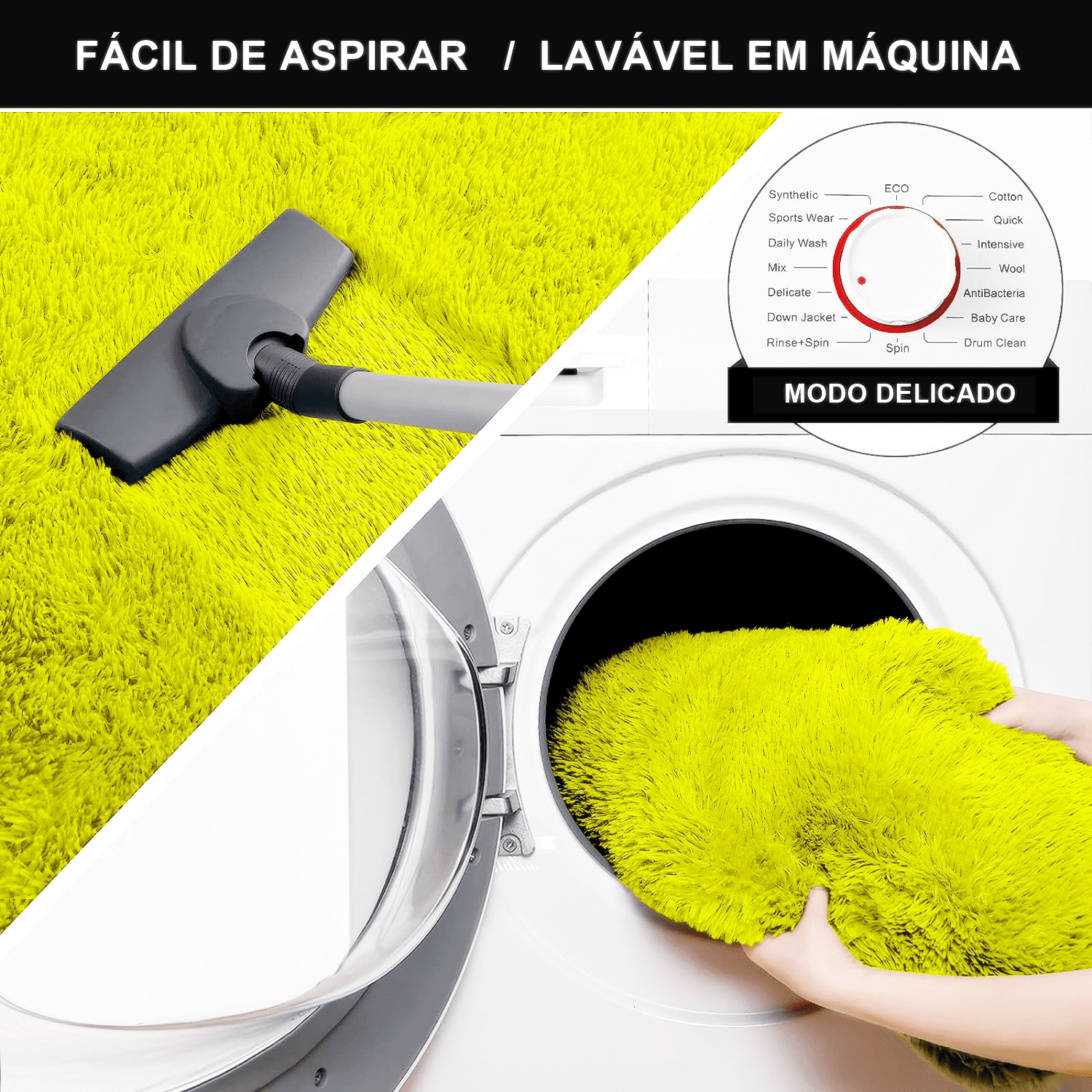 Tapete Pelo Alto Felpudo Macio Anti Derrapante Anti Alérgico Amarelo - 200 x 200 cm Tapete para Sala e Quarto