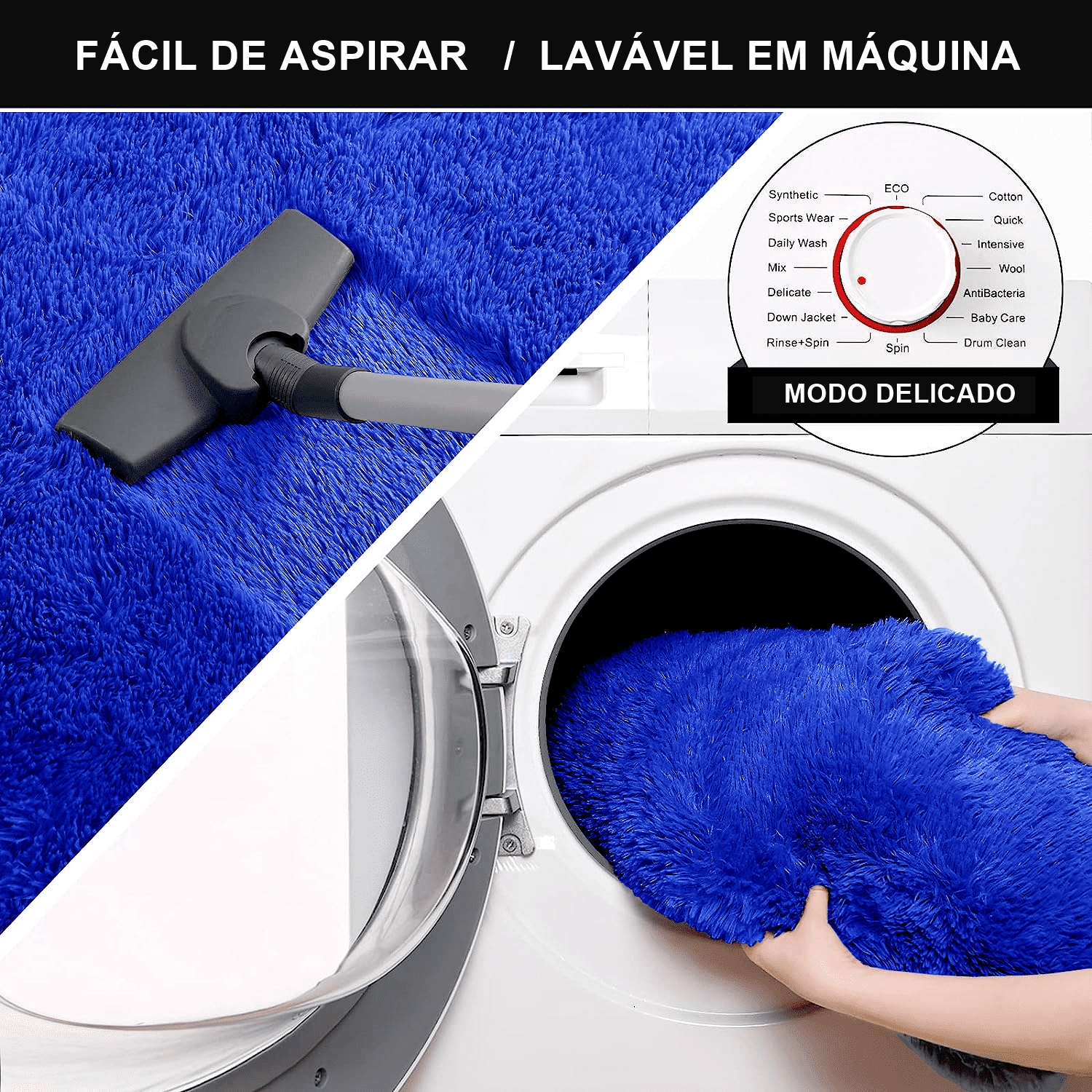 Tapete Pelo Alto Felpudo Macio Anti Derrapante Anti Alérgico Azul - 100 x 120 cm Tapete para Sala e Quarto