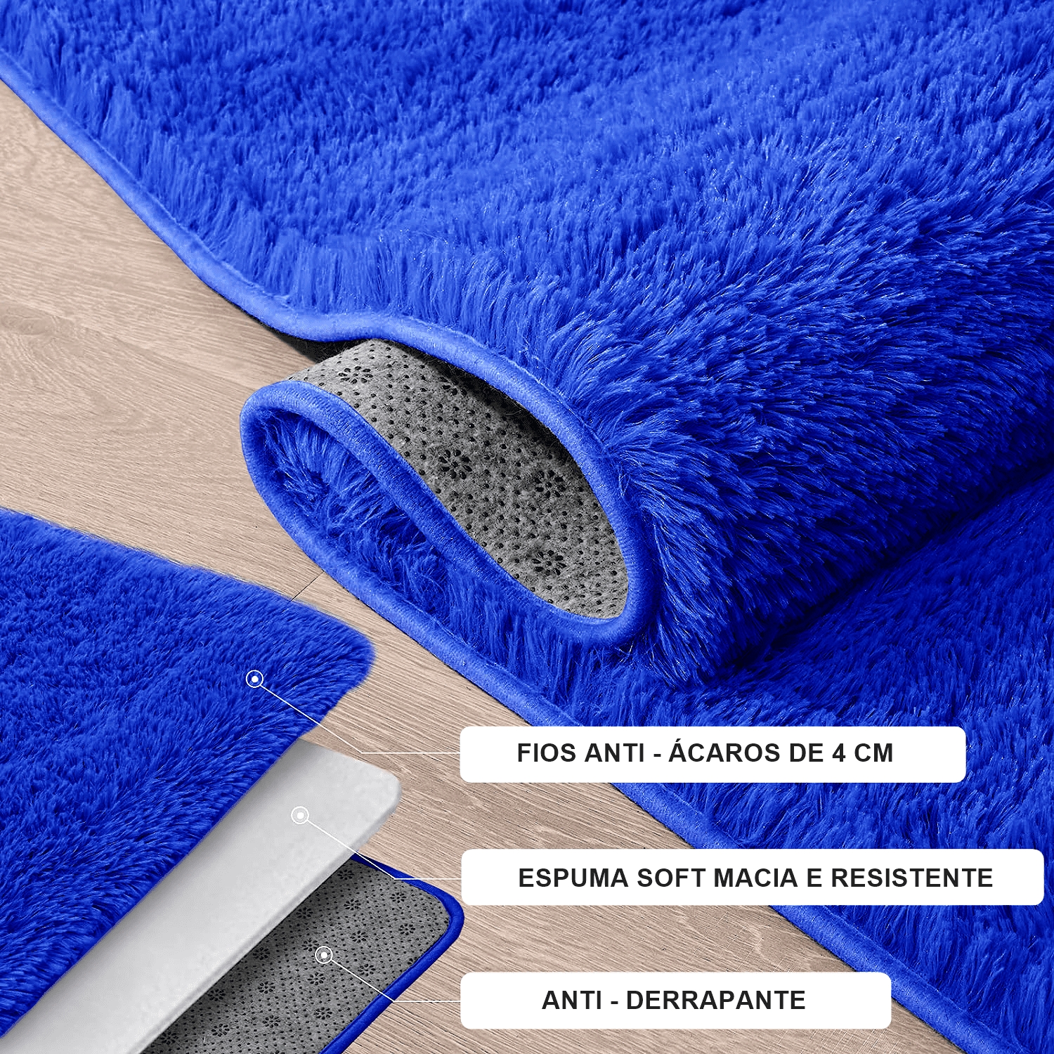 Tapete Pelo Alto Felpudo Macio Anti Derrapante Anti Alérgico Azul Redondo - 200 cm Tapete para Sala e Quarto