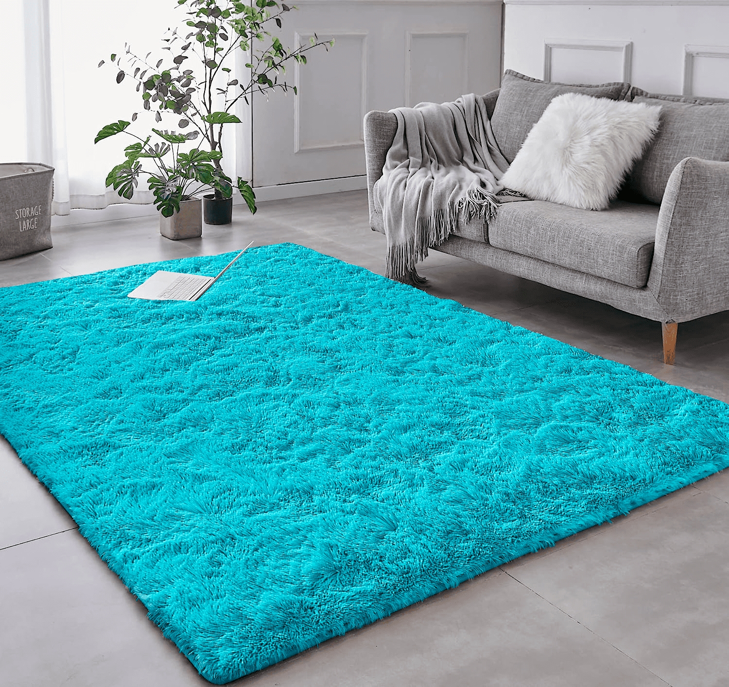 Tapete Pelo Alto Felpudo Macio Anti Derrapante Anti Alérgico Azul Turquesa - 200 x 200 cm Tapete para Sala e Quartos