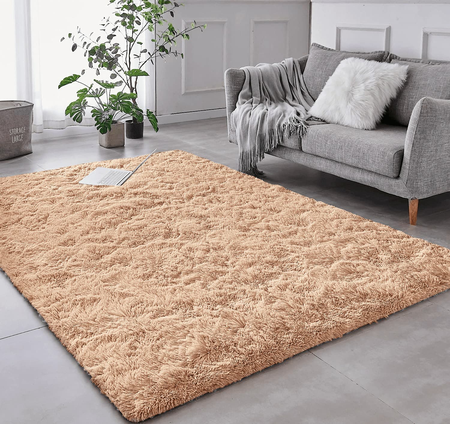 Tapete Pelo Alto Felpudo Macio Anti Derrapante Anti Alérgico Bege - 200 x 240 cm Tapete para Sala e Quartos