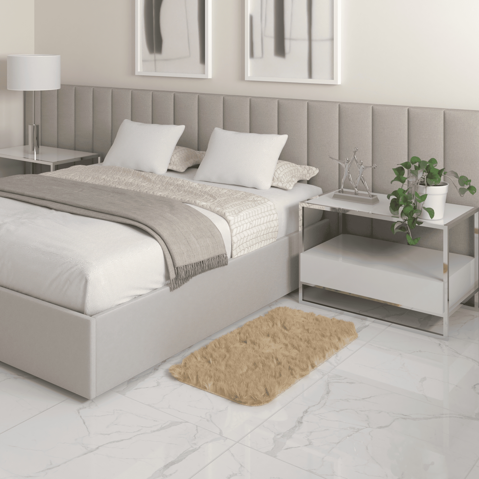 Tapete Pelo Alto Felpudo Macio Anti Derrapante Anti Alérgico Bege - 50 x 100 cm Tapete para Sala e Quartos