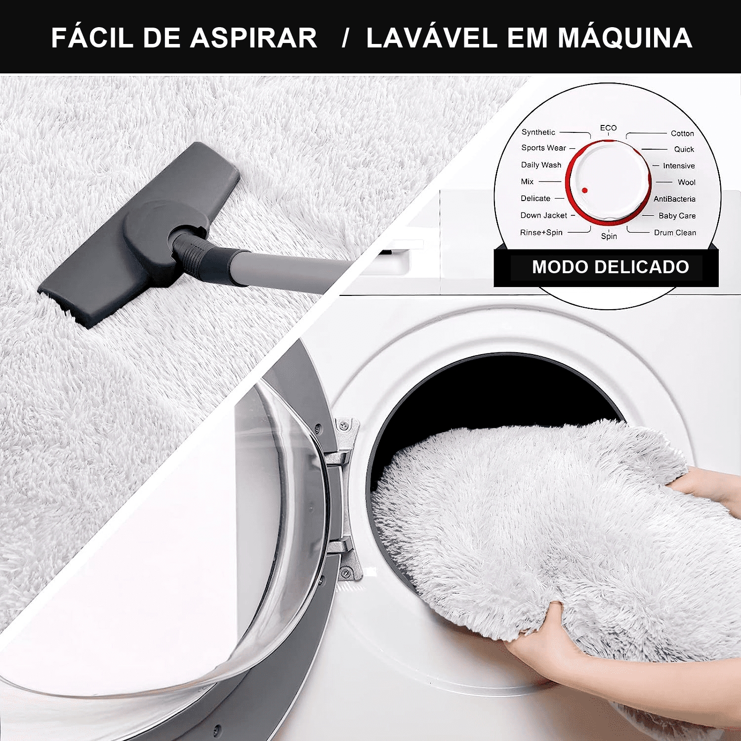 Tapete Pelo Alto Felpudo Macio Anti Derrapante Anti Alérgico Branco - 200 x 200 cm Tapete para Sala e Quartos