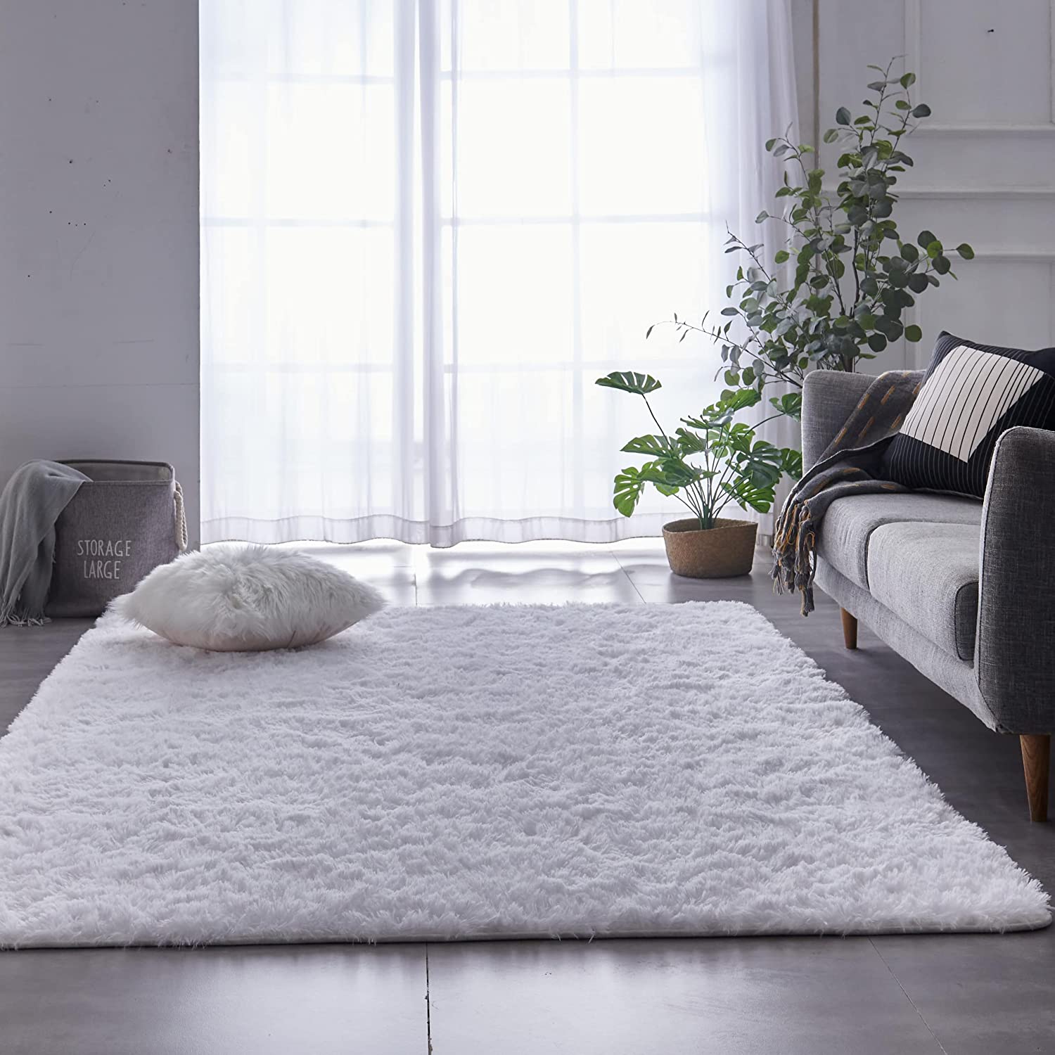 Tapete Pelo Alto Felpudo Macio Anti Derrapante Anti Alérgico Branco - 200 x 240 cm Tapete para Sala e Quartos