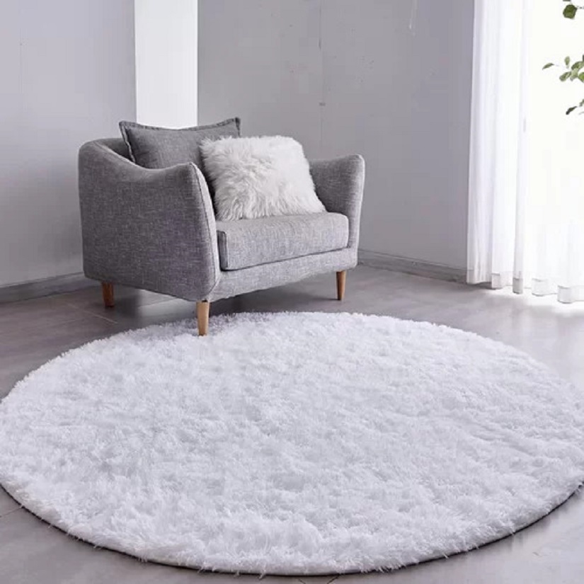 Tapete Pelo Alto Felpudo Macio Anti Derrapante Anti Alérgico Branco Redondo - 100 cm Tapete para Sala e Quarto