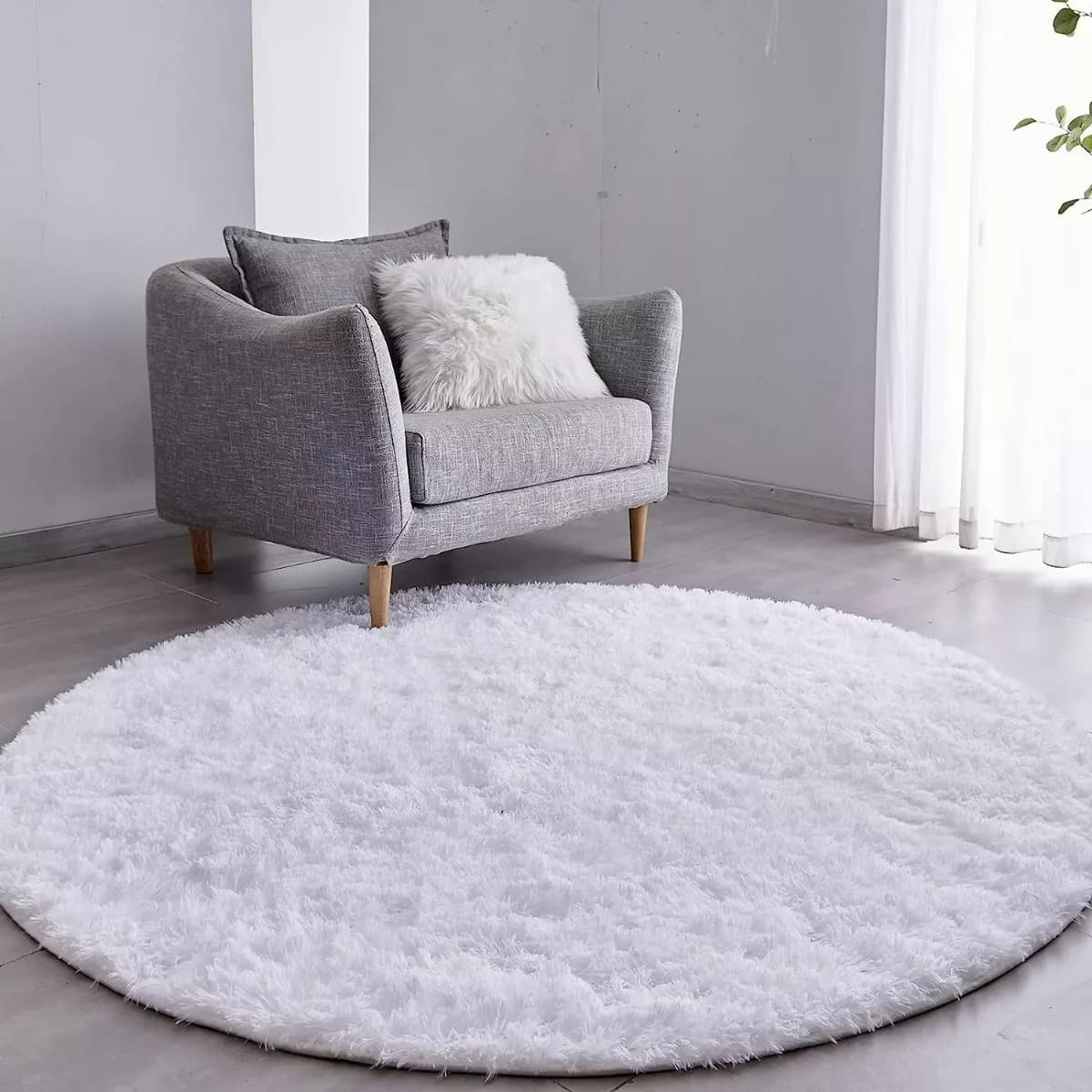 Tapete Pelo Alto Felpudo Macio Anti Derrapante Anti Alérgico Branco Redondo - 60 cm Tapete para Sala e Quarto