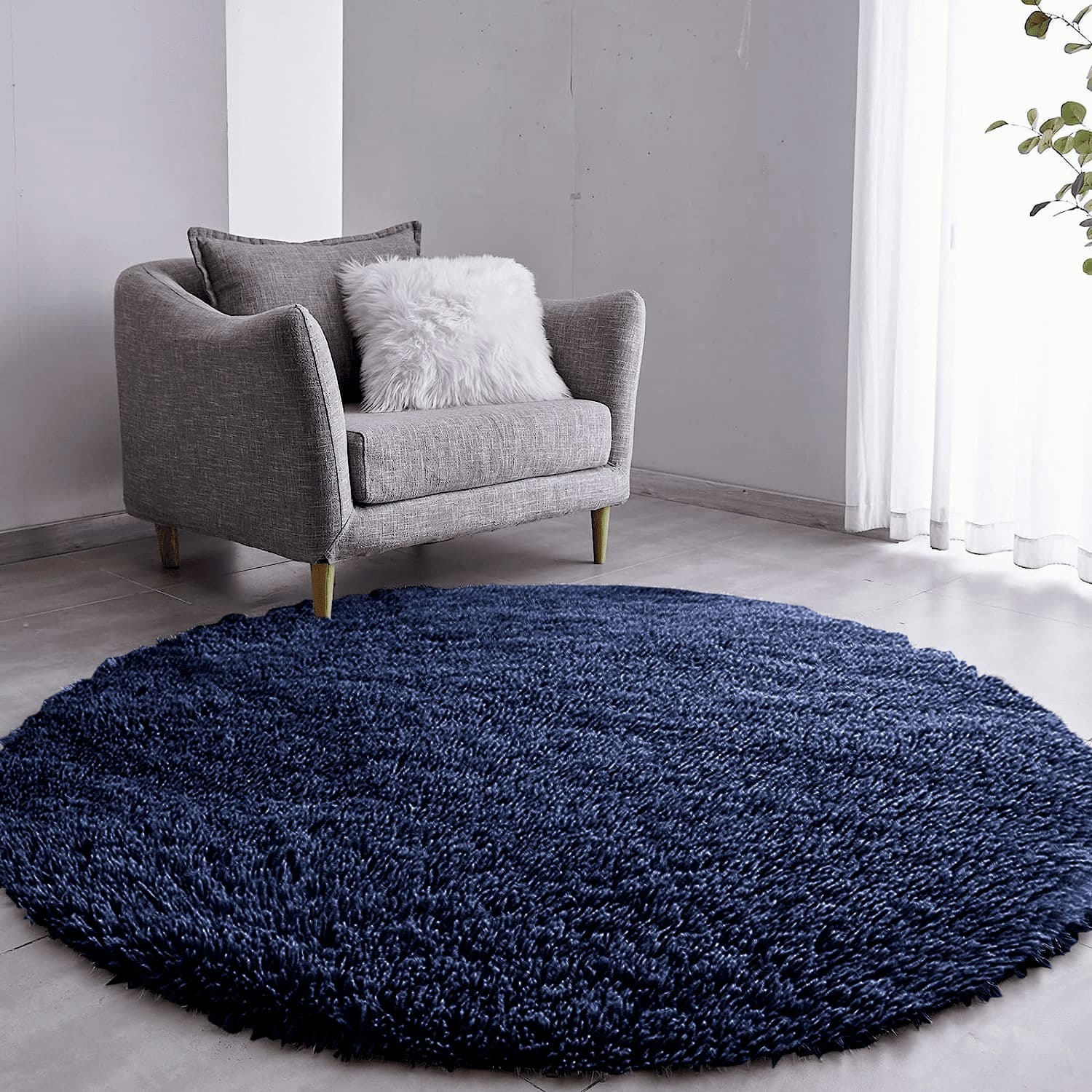 Tapete Pelo Alto Felpudo Macio Anti Derrapante Anti Alérgico Cinza Redondo - 140 cm Tapete para Sala e Quarto