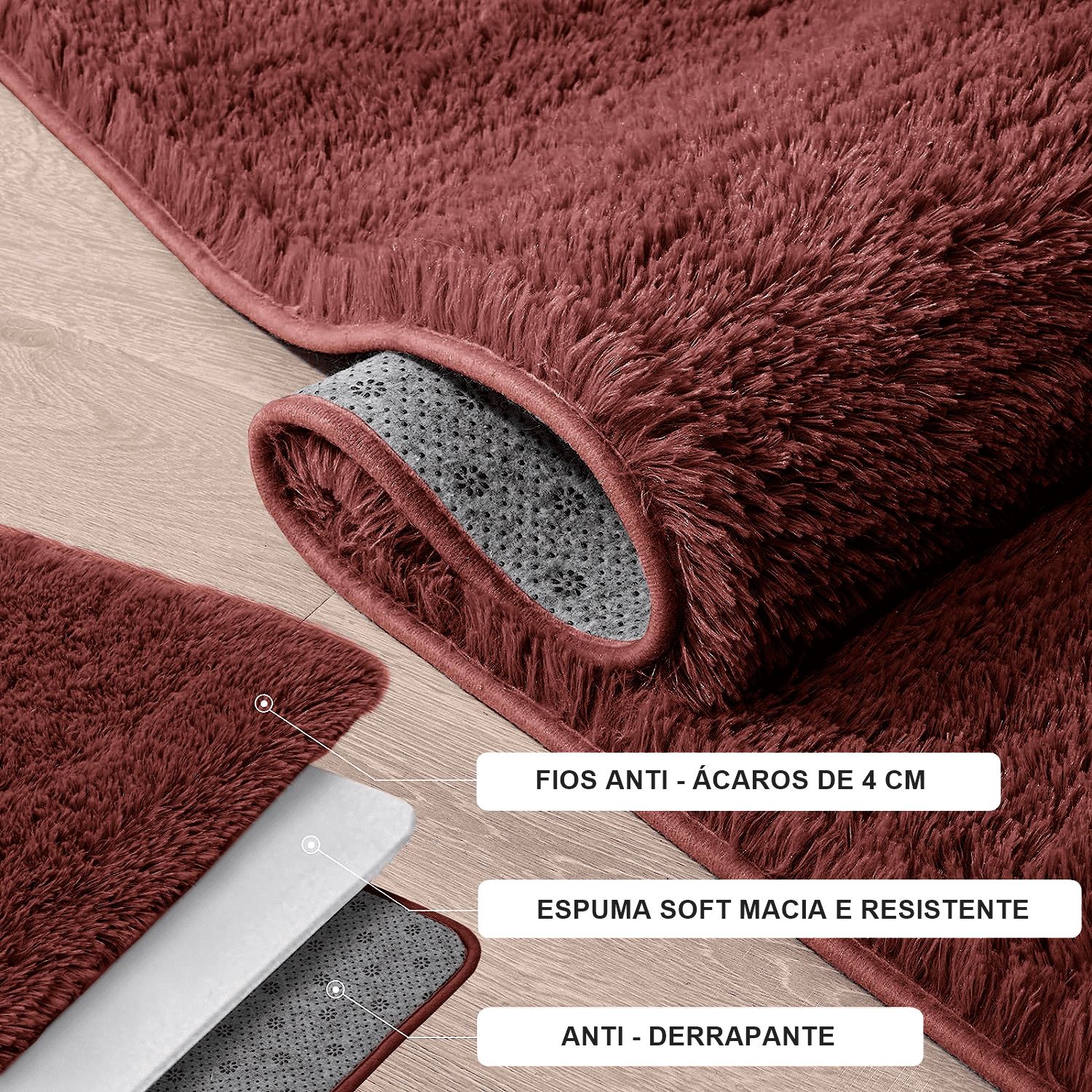 Tapete Pelo Alto Felpudo Macio Anti Derrapante Anti Alérgico Marrom - 200 x 240 cm Tapete para Sala e Quarto