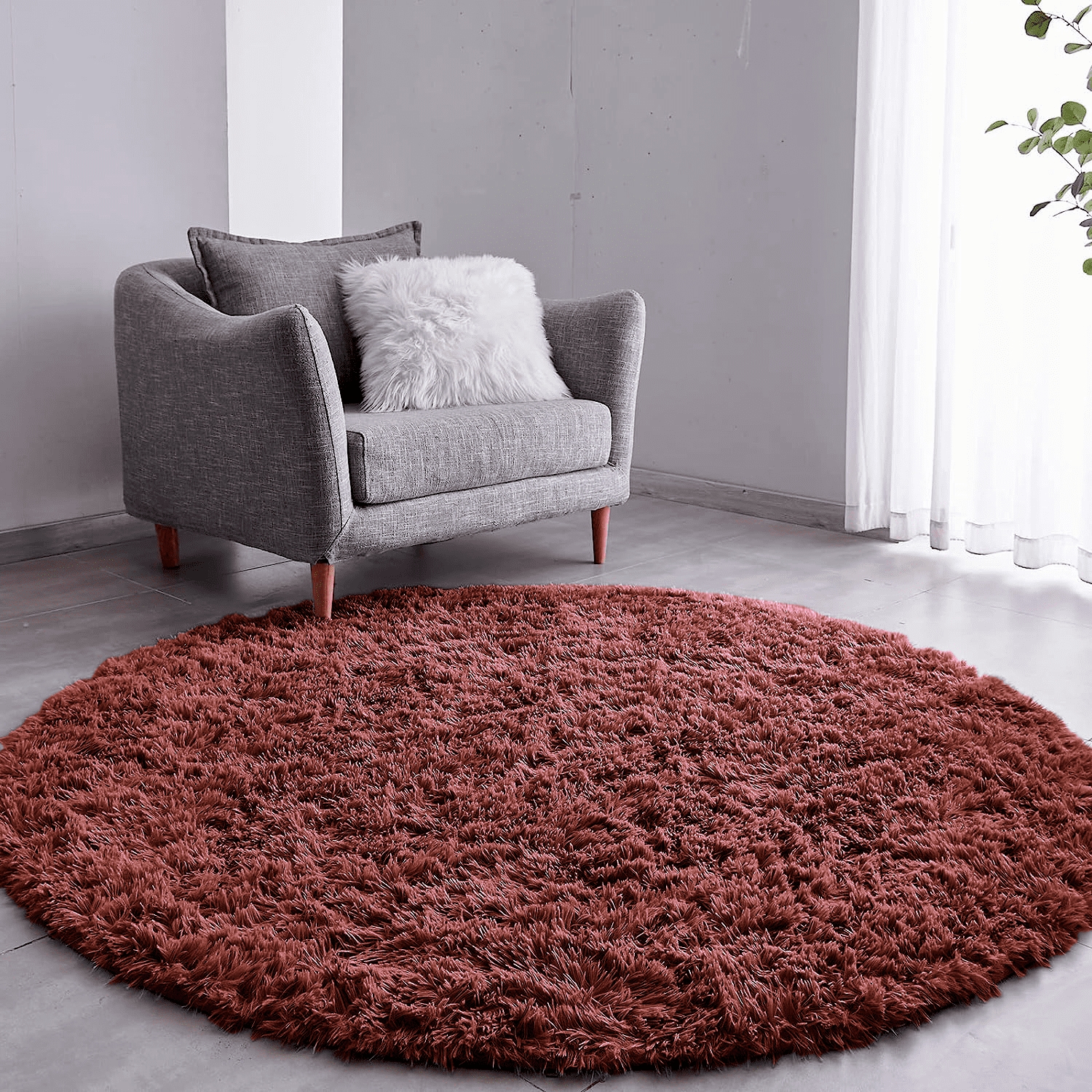 Tapete Pelo Alto Felpudo Macio Anti Derrapante Anti Alérgico Marrom Redondo - 100 cm Tapete para Sala e Quarto
