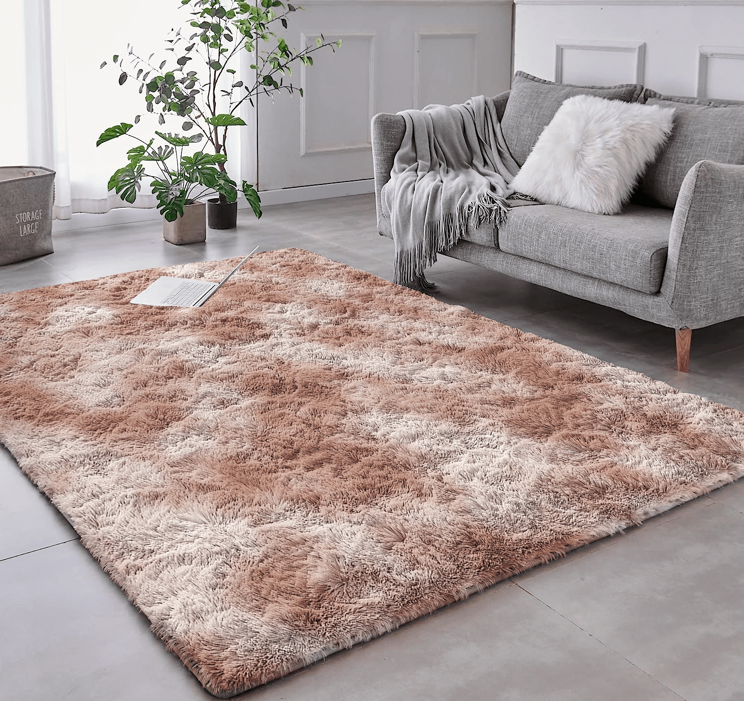 Tapete Pelo Alto Felpudo Macio Anti Derrapante Anti Alérgico Mesclado Bege - 200 x 240 cm Tapete para Sala e Quartos