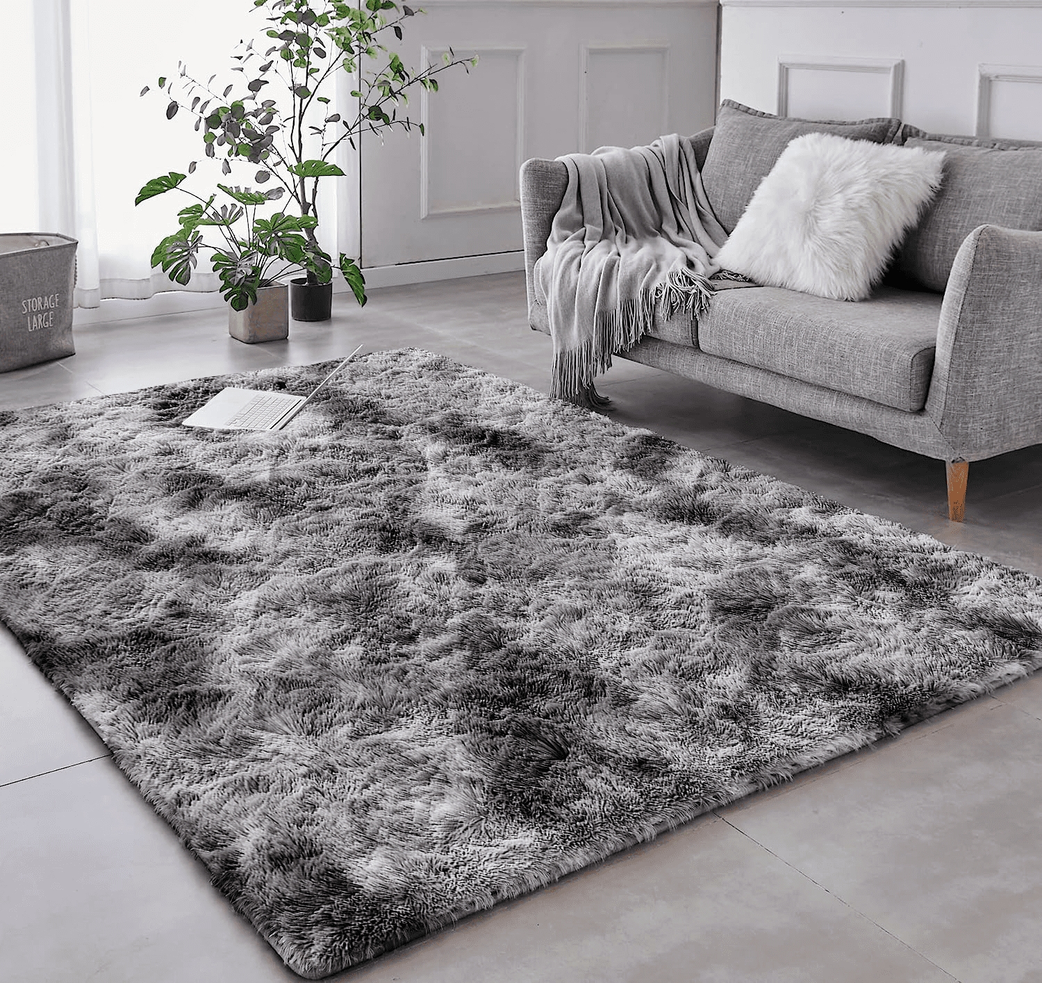 Tapete Pelo Alto Felpudo Macio Anti Derrapante Anti Alérgico Mesclado Cinza - 100 x 120 cm Tapete para Sala e Quarto